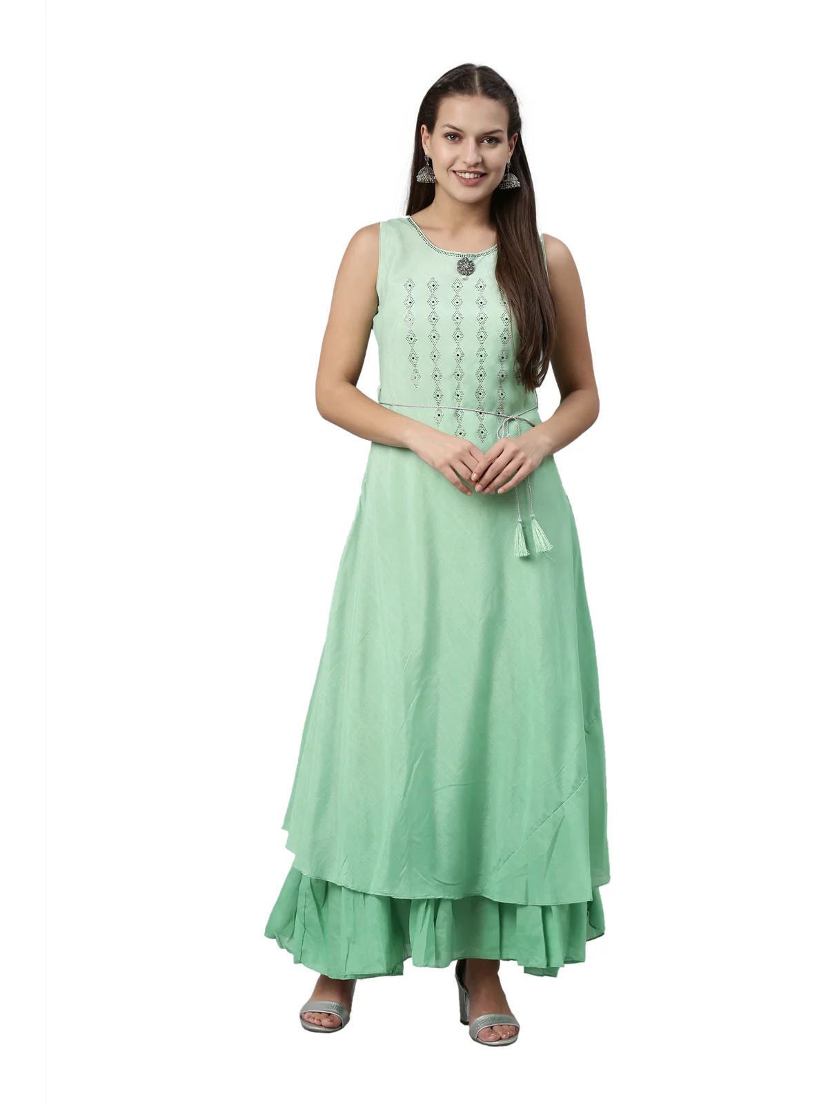 Neerus Green Color Silk Fabric Kurta - Image 6