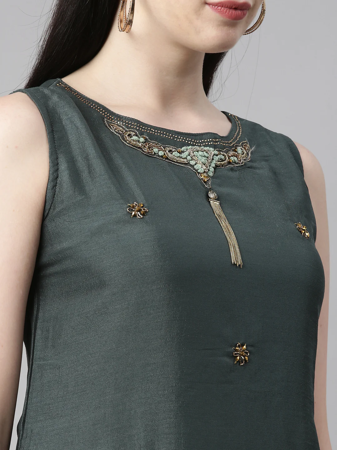 Neerus Green Color Silk Fabric Kurta - Image 7