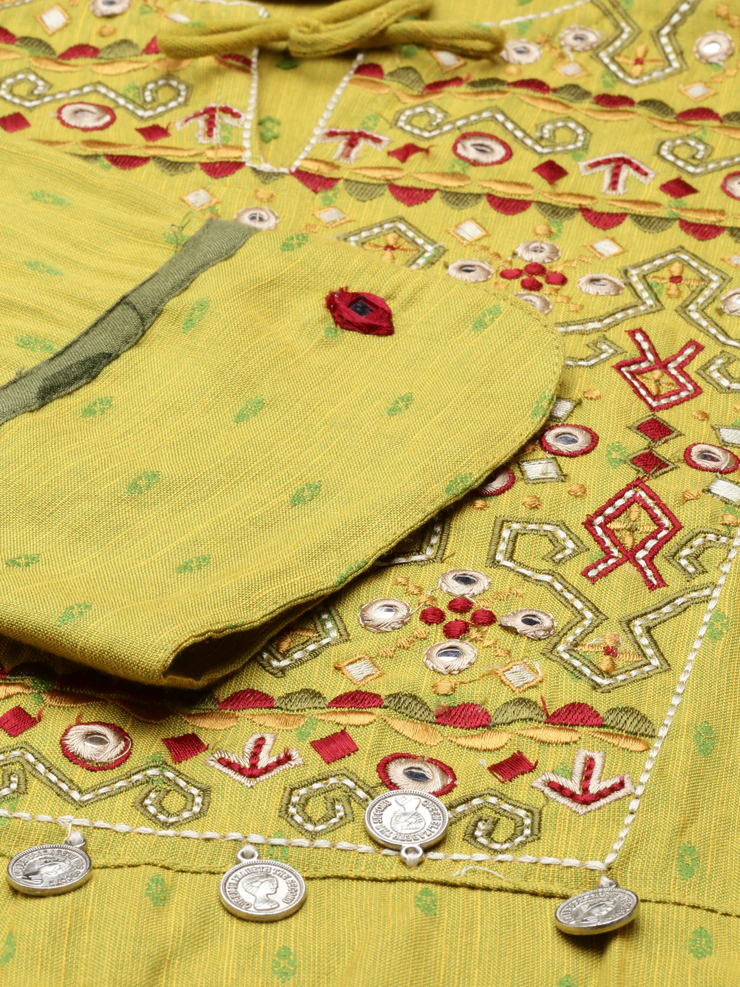 Neerus Green Color Slub Rayon Fabric Kurta - Image 6