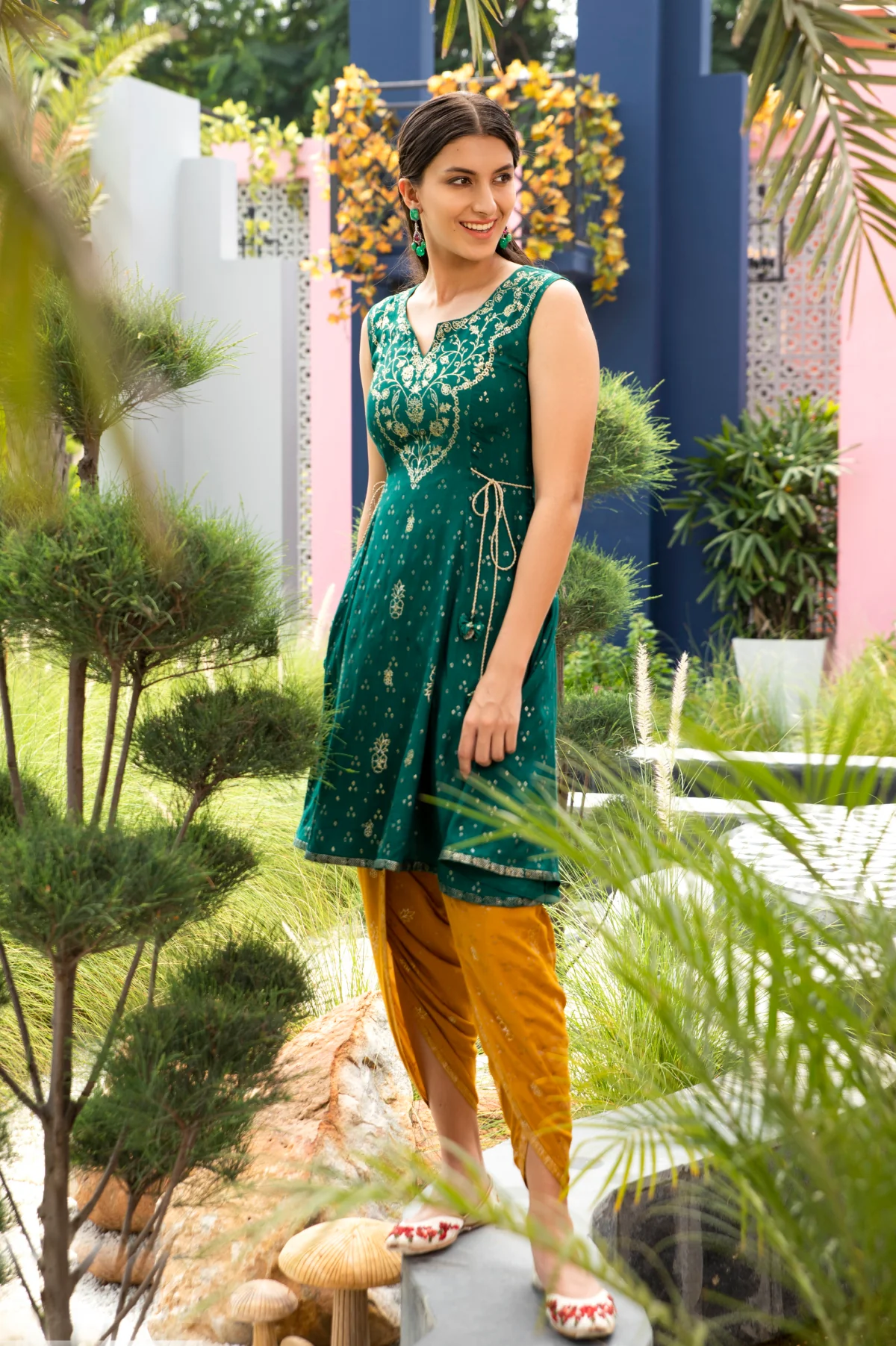 Neerus Green Colour Chanderi Fabric Tunic "38" - Image 2