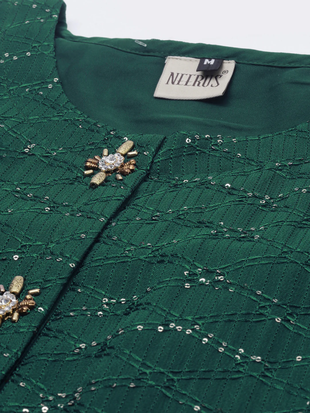 Neerus Green Embellished A Line Kurta - Image 3