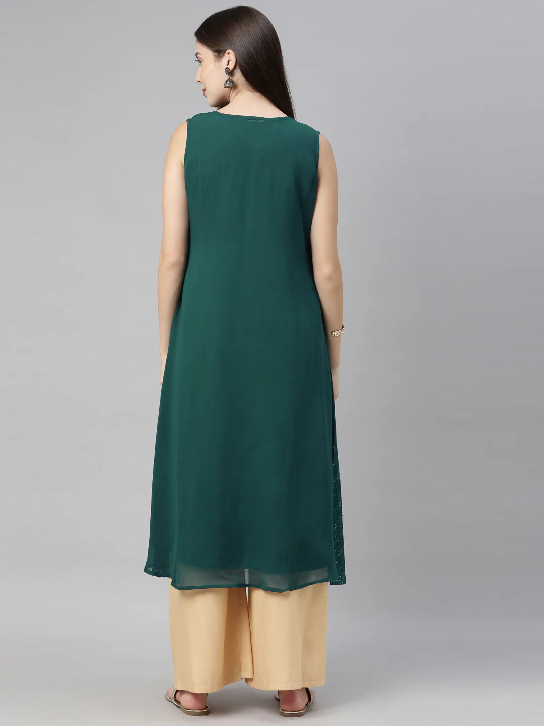 Neerus Green Embellished A Line Kurta - Image 6