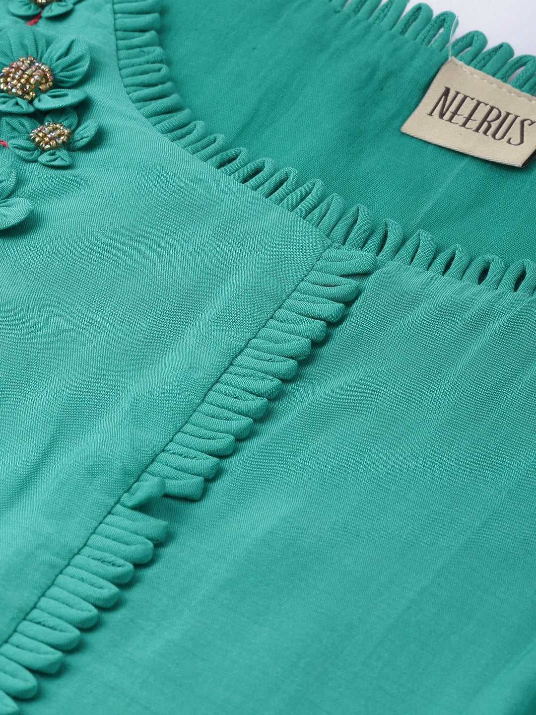 Neerus Green Embellished A Line Kurta - Image 2