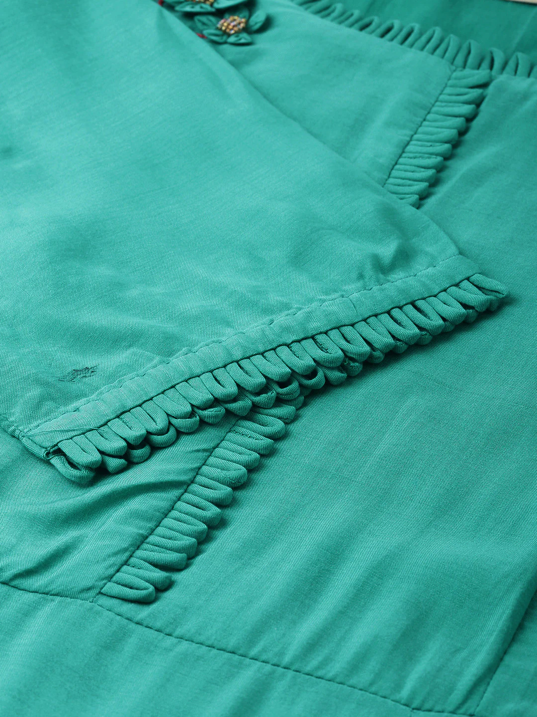 Neerus Green Embellished A Line Kurta - Image 6