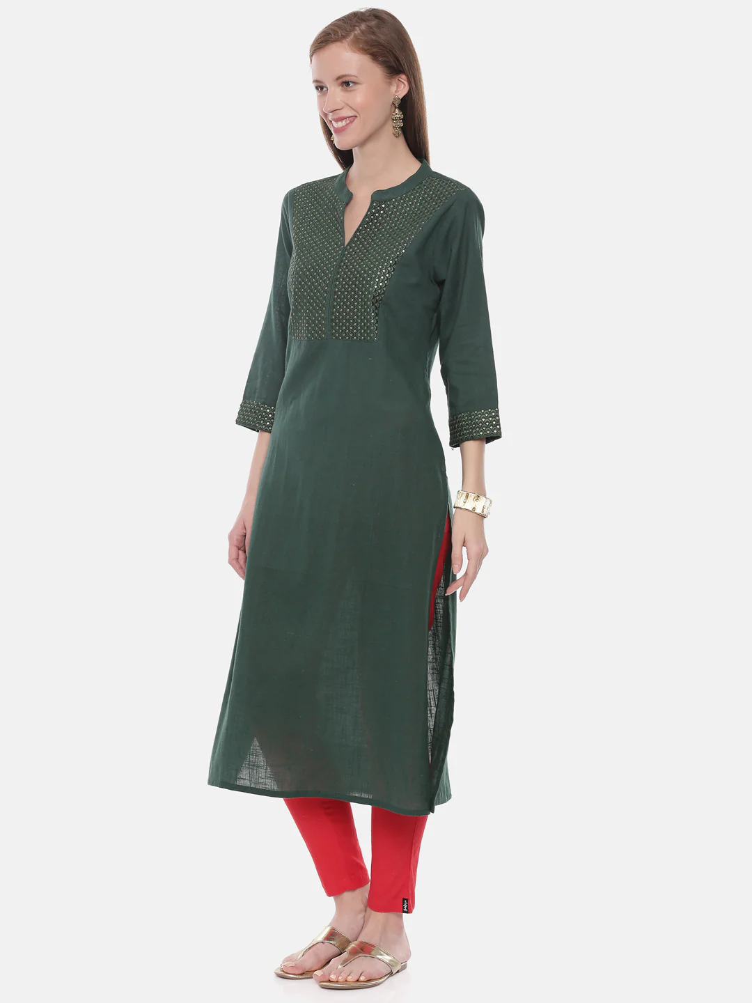 Neerus Green Embellished Straight Kurta - Image 3