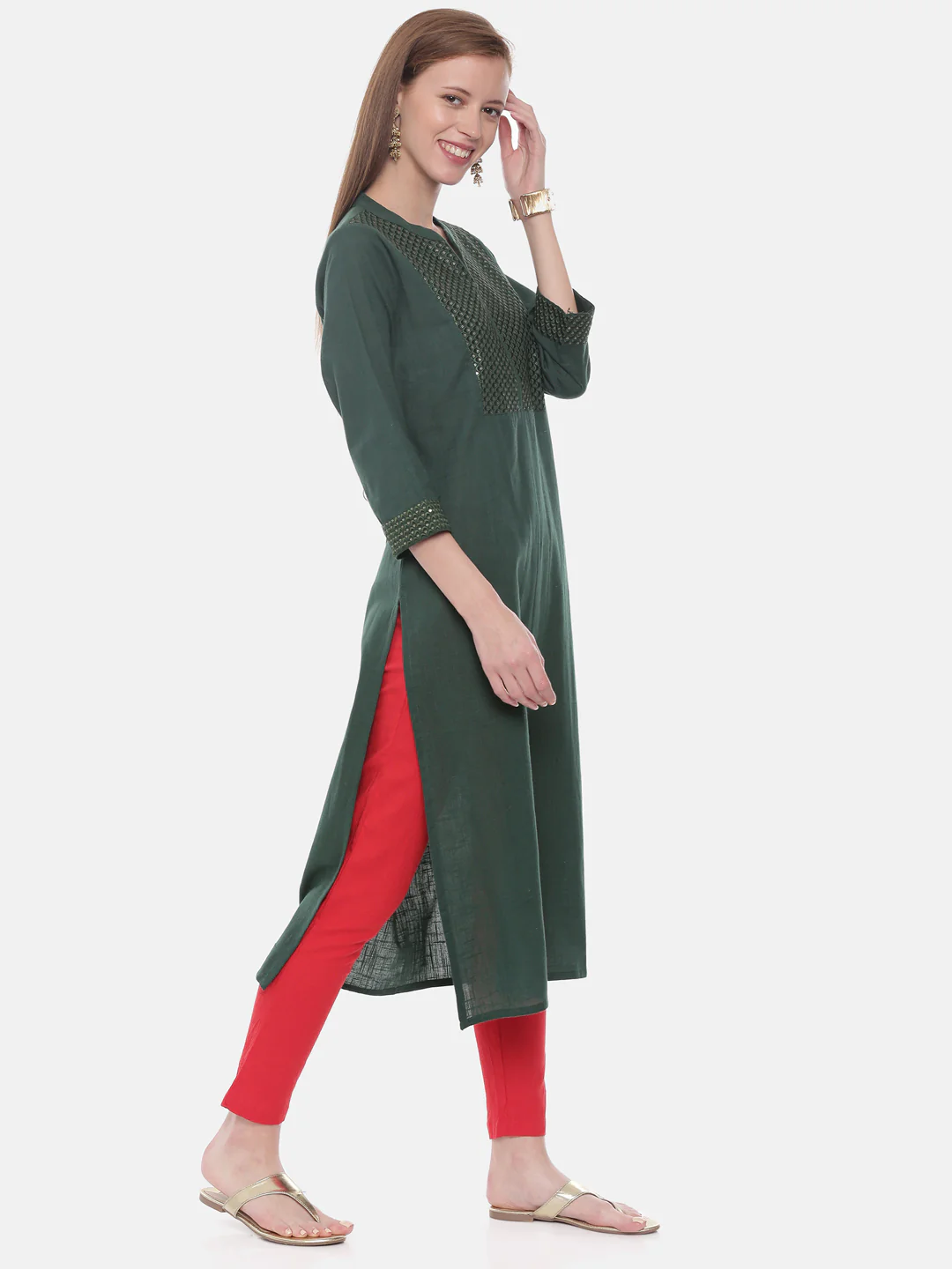 Neerus Green Embellished Straight Kurta - Image 4