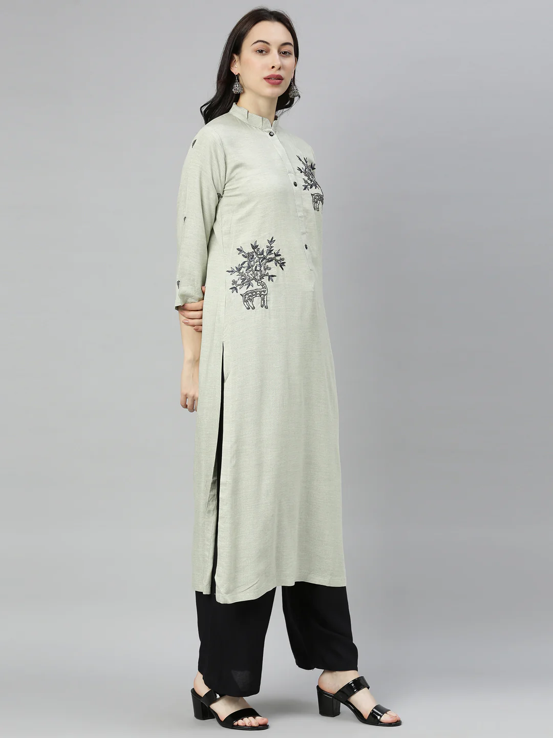 Neerus Green Embellished Straight Kurta - Image 5