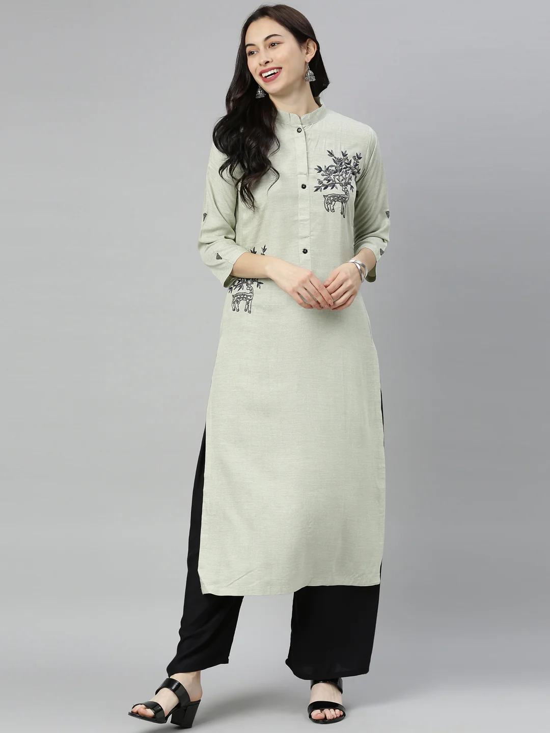 Neerus Green Embellished Straight Kurta - Image 7