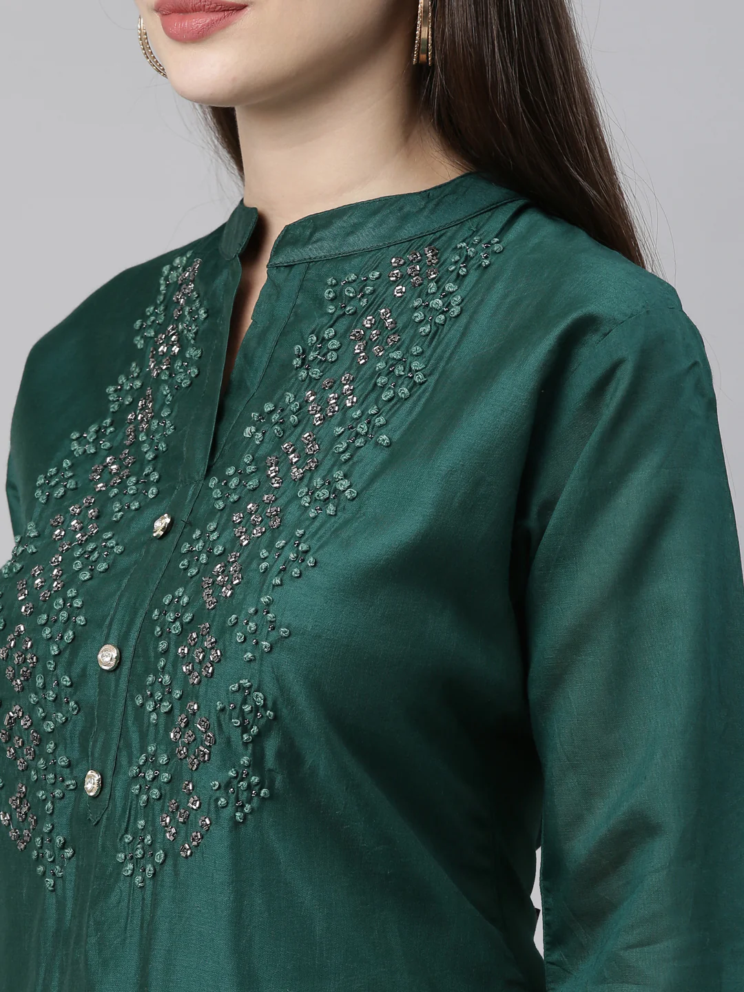 Neerus Green Embellished Straight Kurta - Image 2