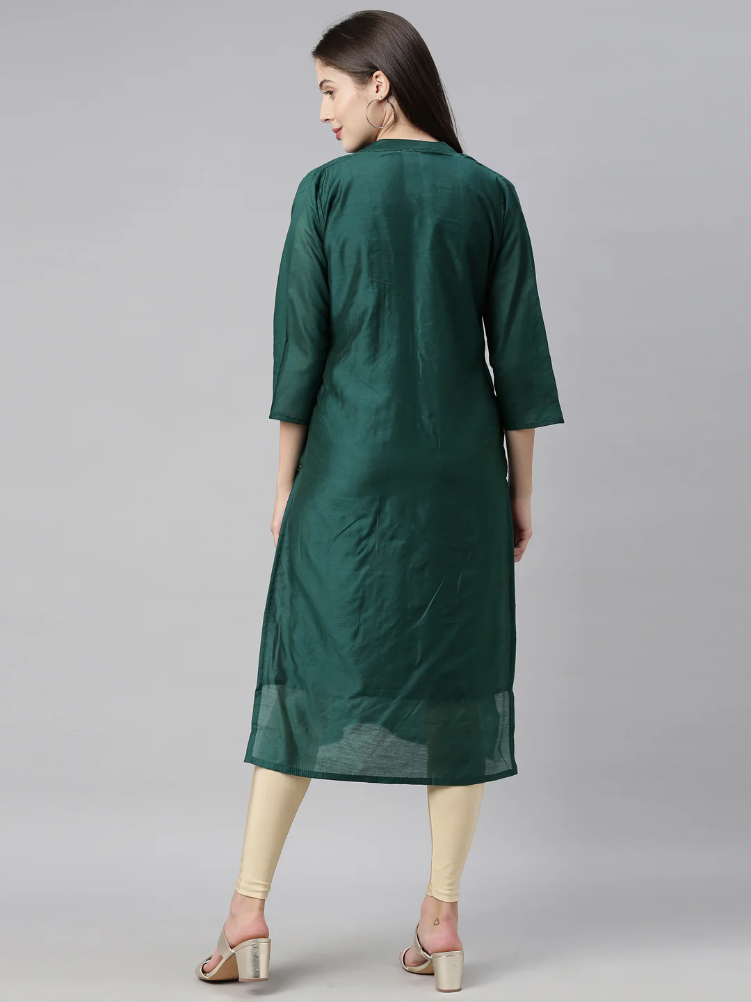 Neerus Green Embellished Straight Kurta - Image 6