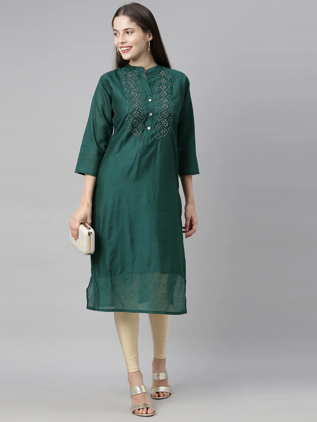 Neerus Green Embellished Straight Kurta - Image 7