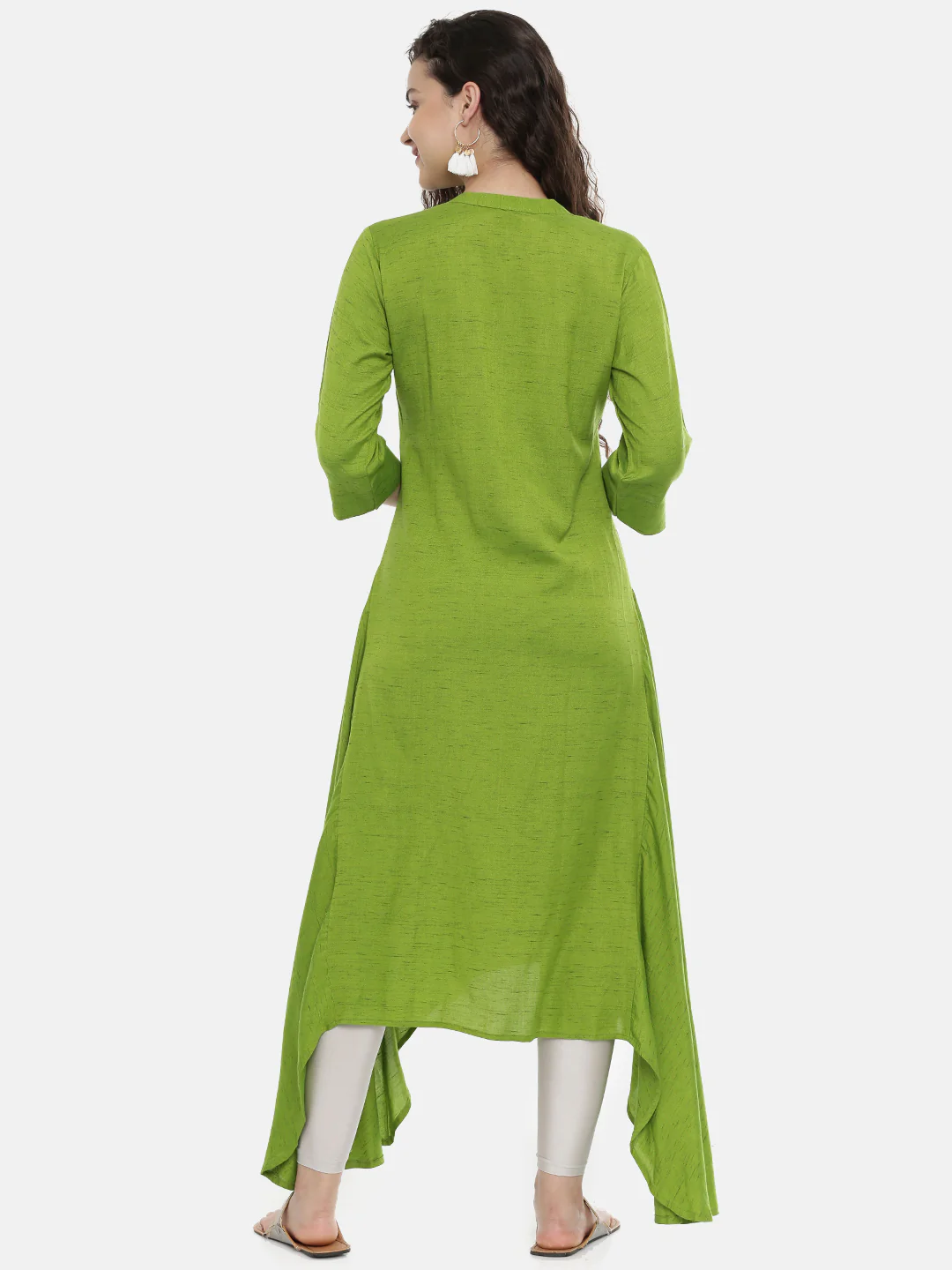 Neerus Green Embroidered High Low Kurta - Image 4