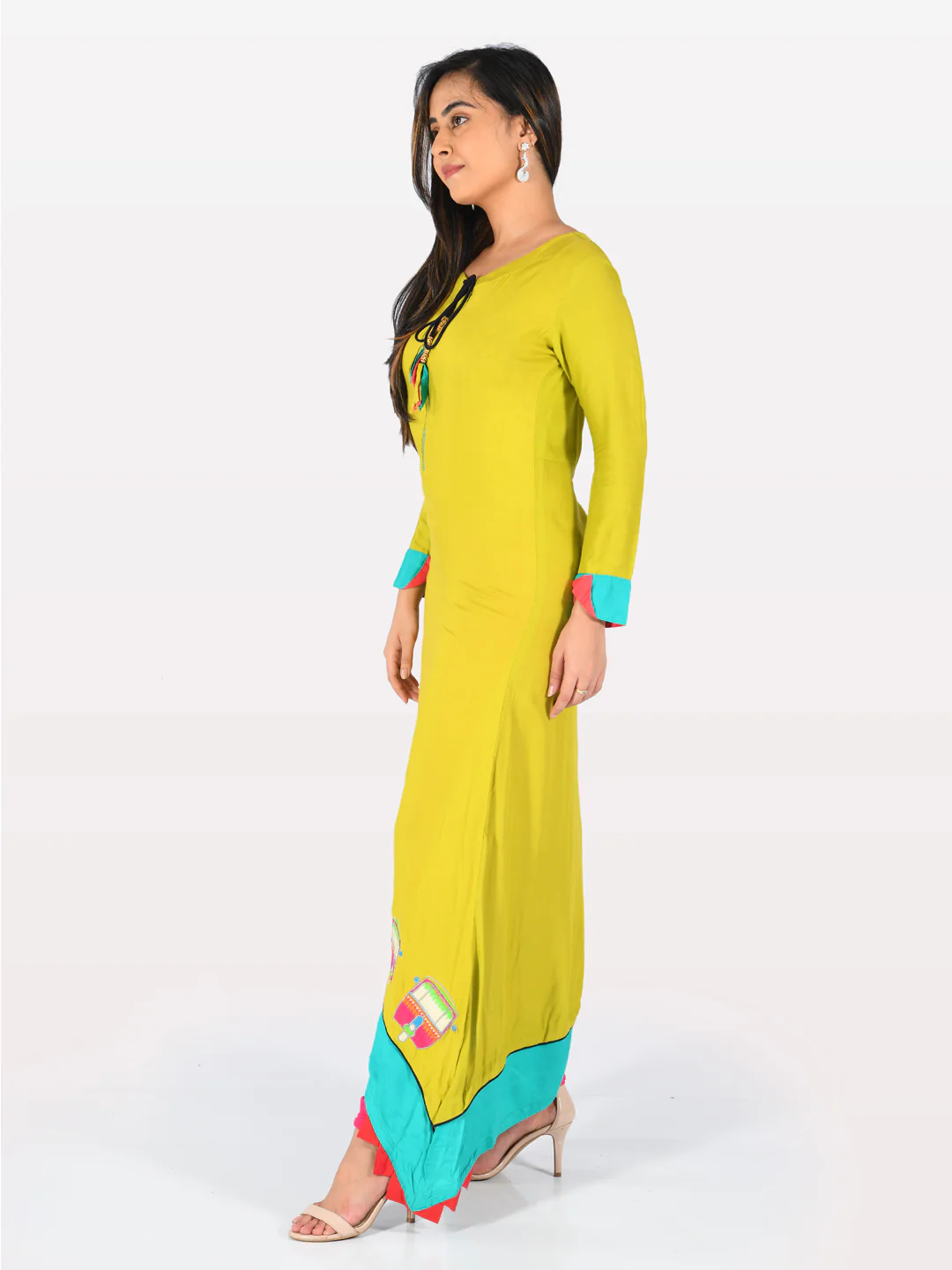 Neerus Green Embroidered High Low Kurta - Image 2