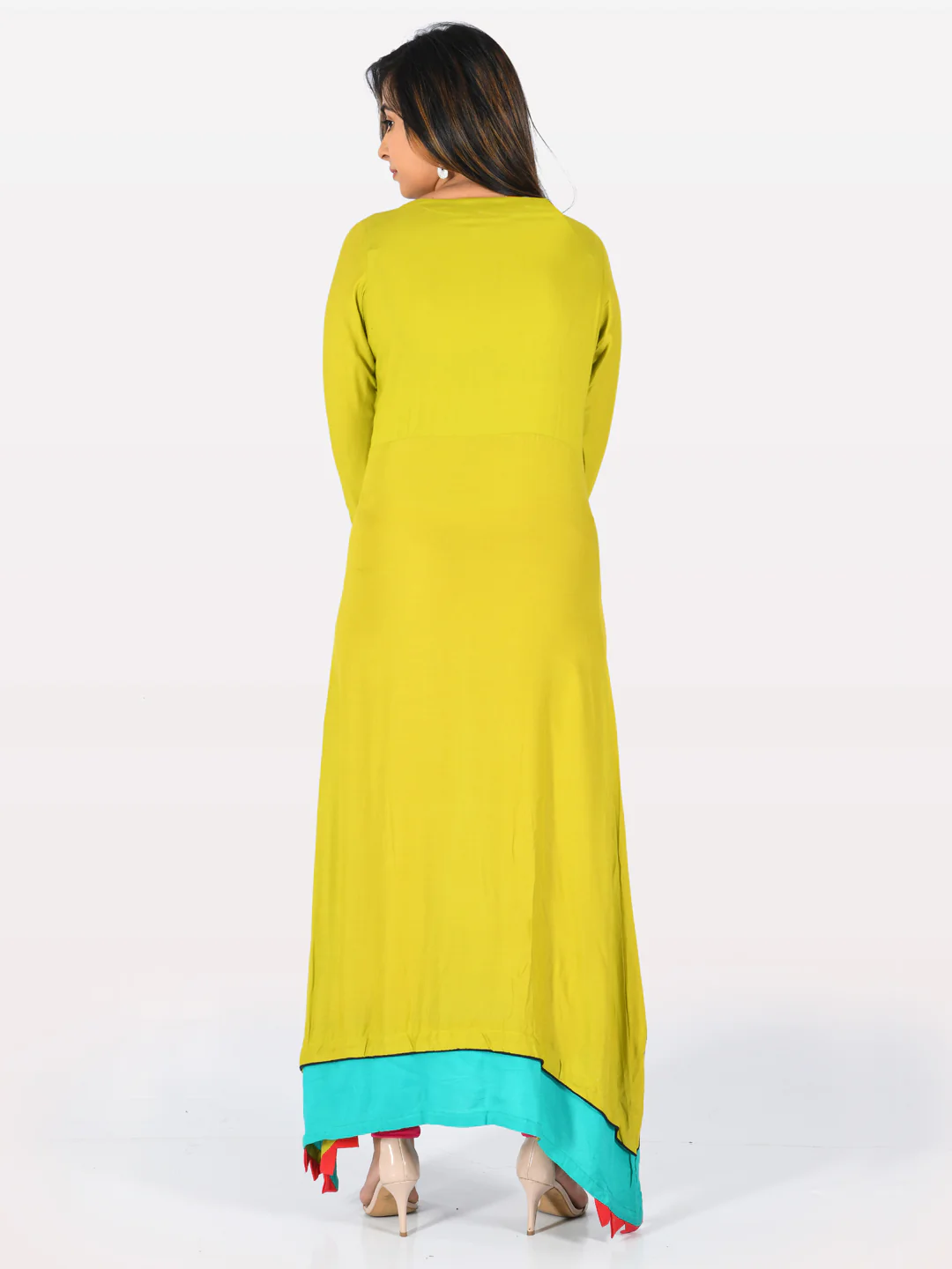 Neerus Green Embroidered High Low Kurta - Image 3