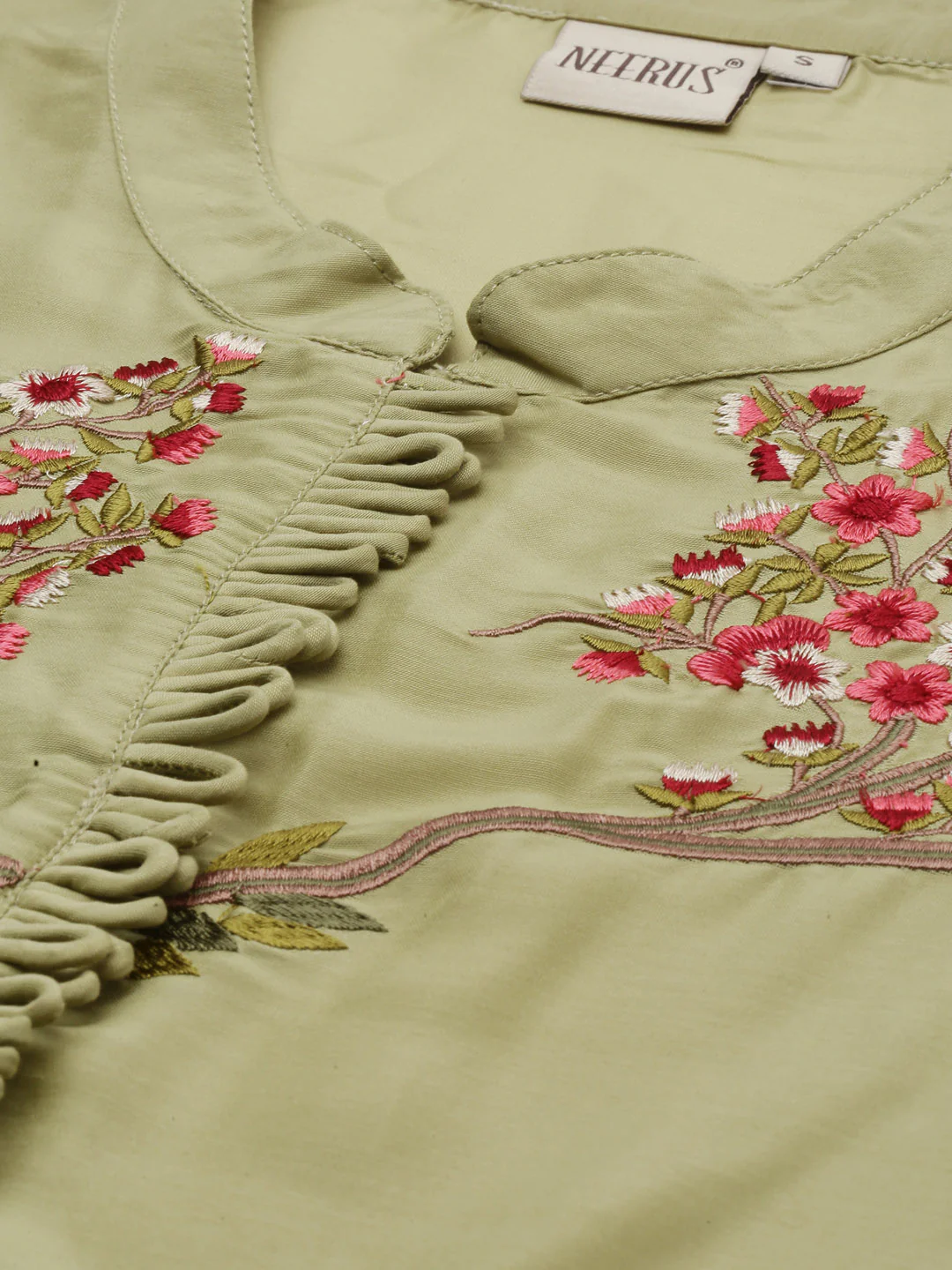 Neerus Green Embroidered Kurta & Palazzo Set - Image 2