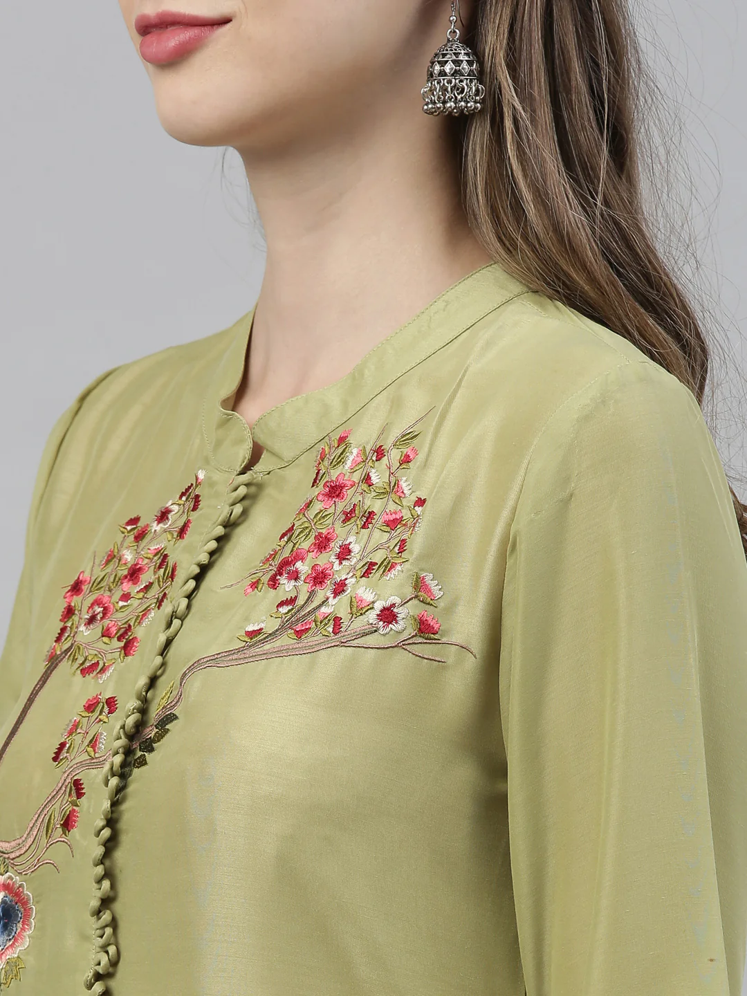 Neerus Green Embroidered Kurta & Palazzo Set - Image 3