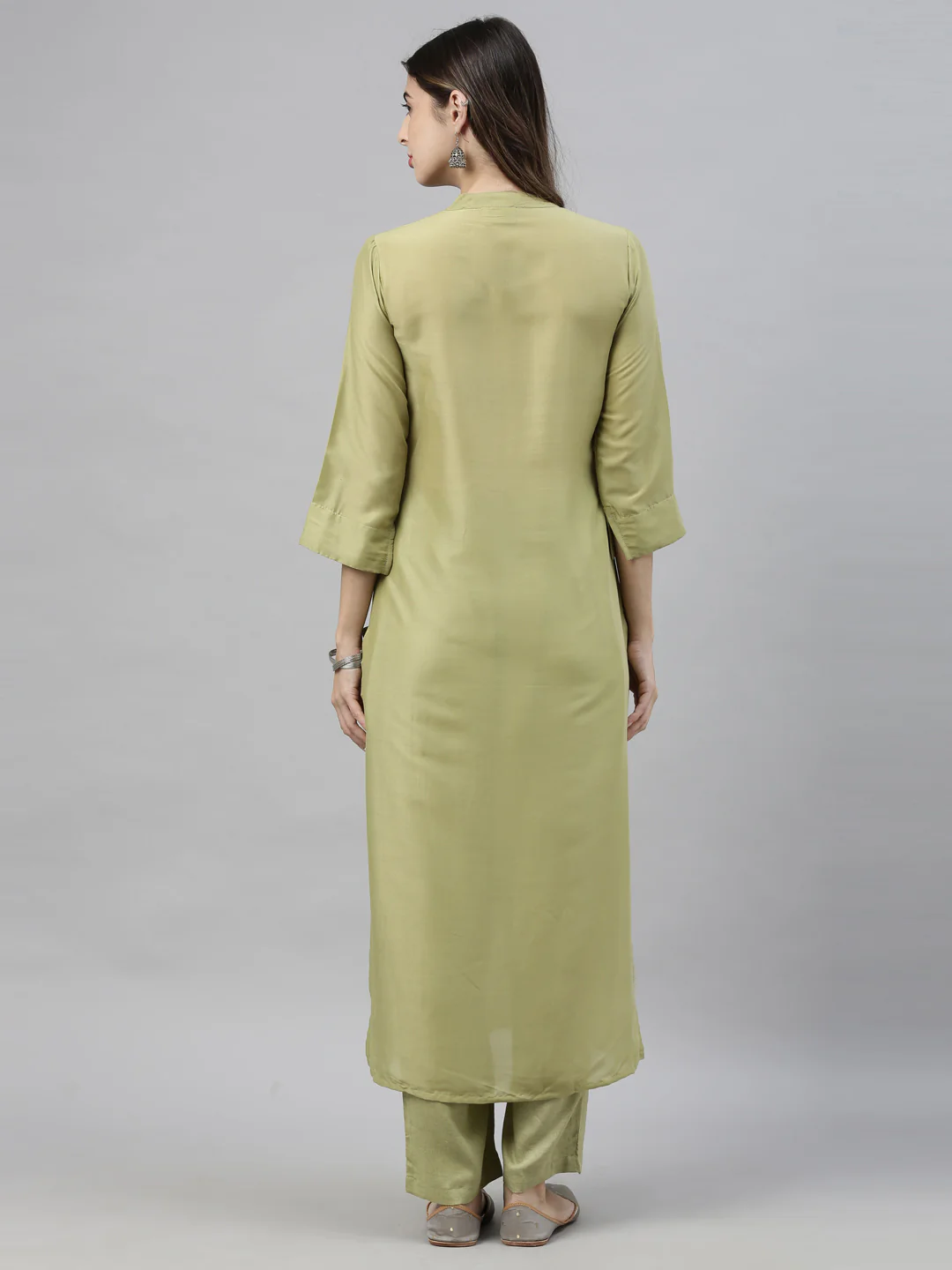 Neerus Green Embroidered Kurta & Palazzo Set - Image 7