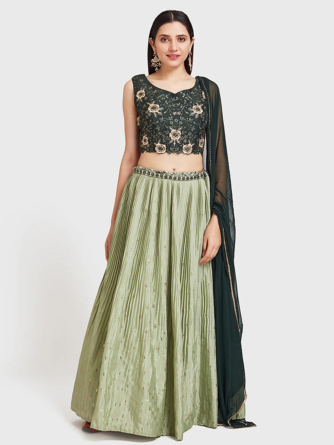 Neerus Green Embroidered Lehenga Set