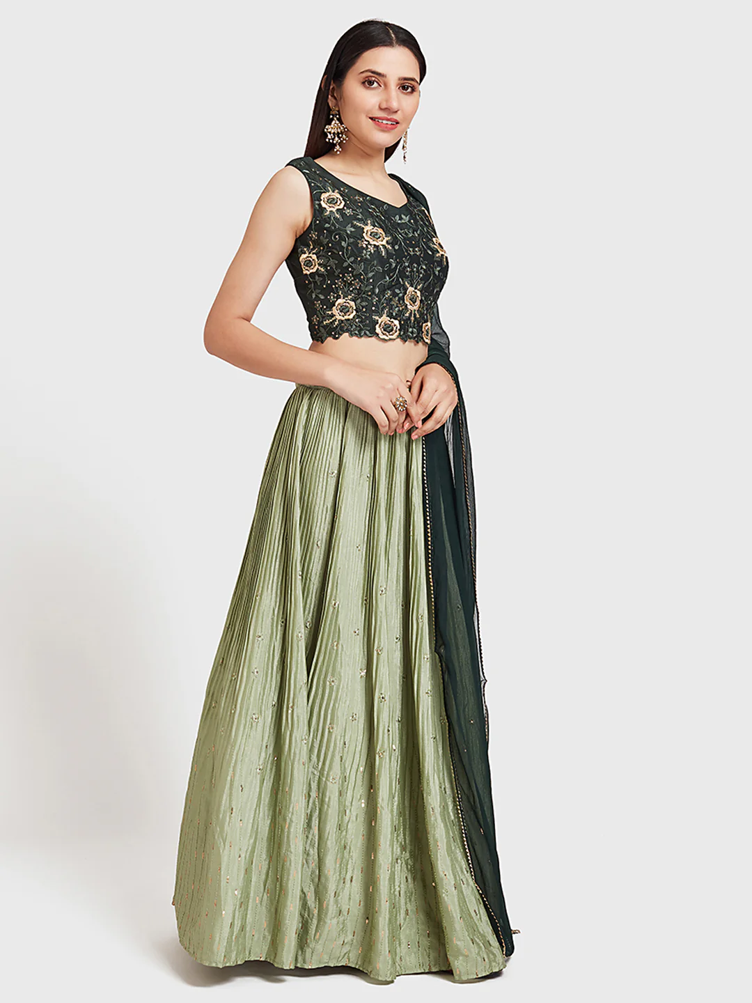 Neerus Green Embroidered Lehenga Set - Image 2