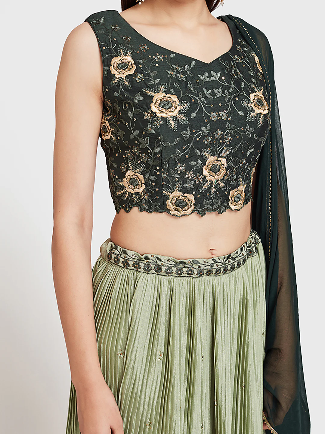 Neerus Green Embroidered Lehenga Set - Image 4