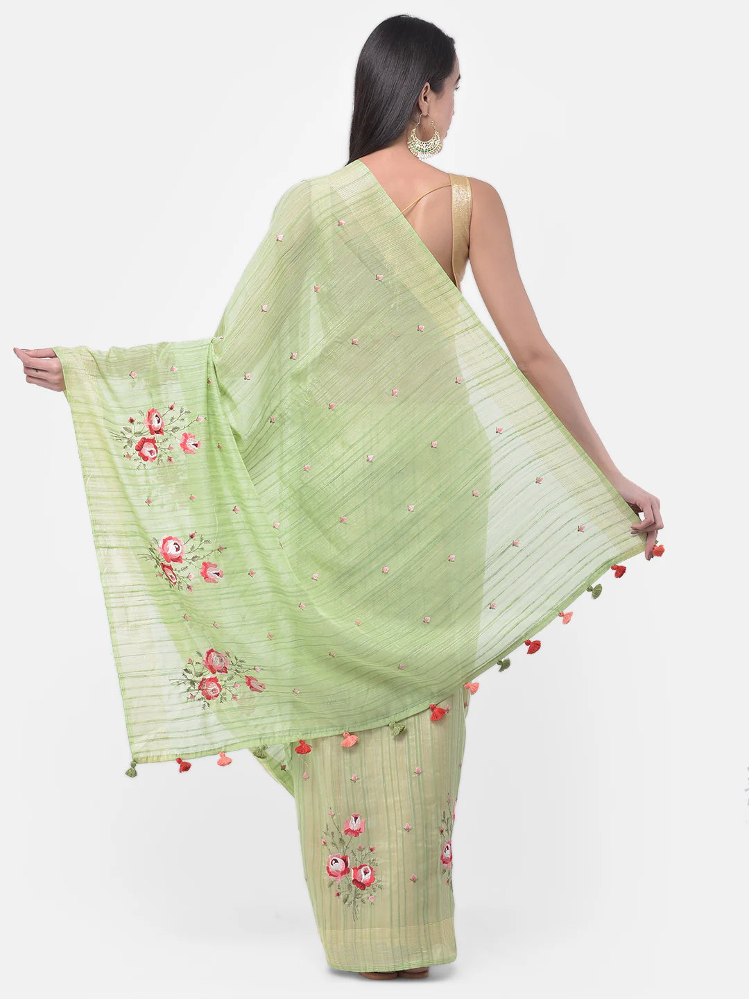 Neerus Green Embroidered Saree With Blouse - Image 2