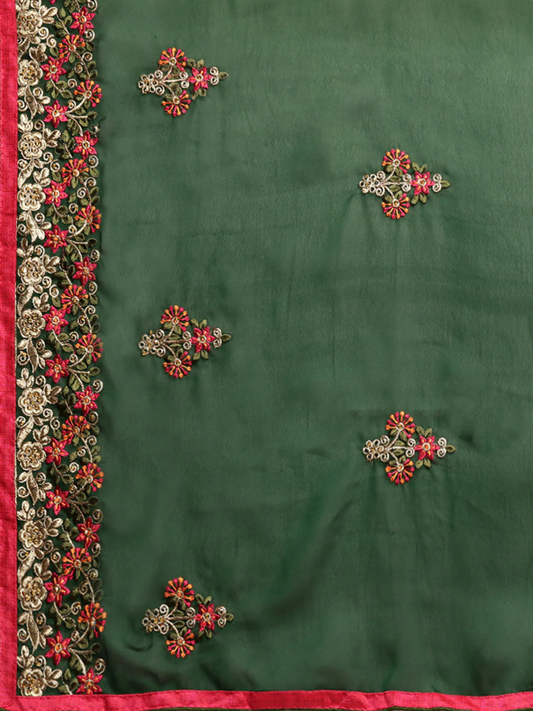 Neerus Green Embroidered Saree With Blouse - Image 5
