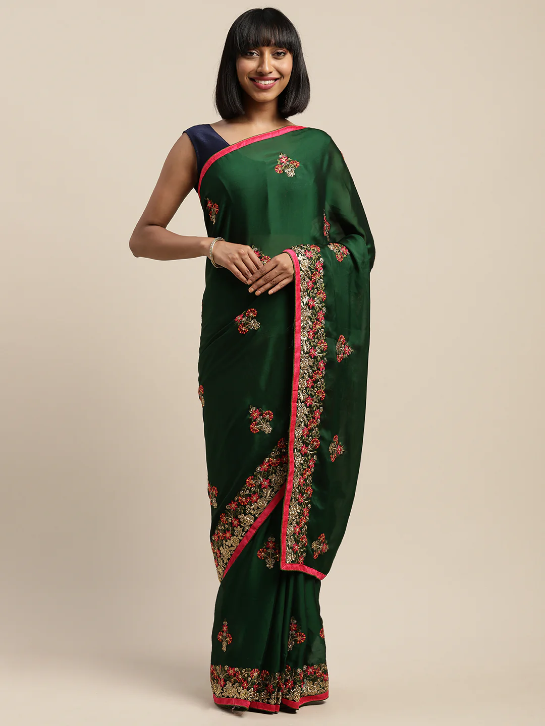 Neerus Green Embroidered Saree With Blouse - Image 8