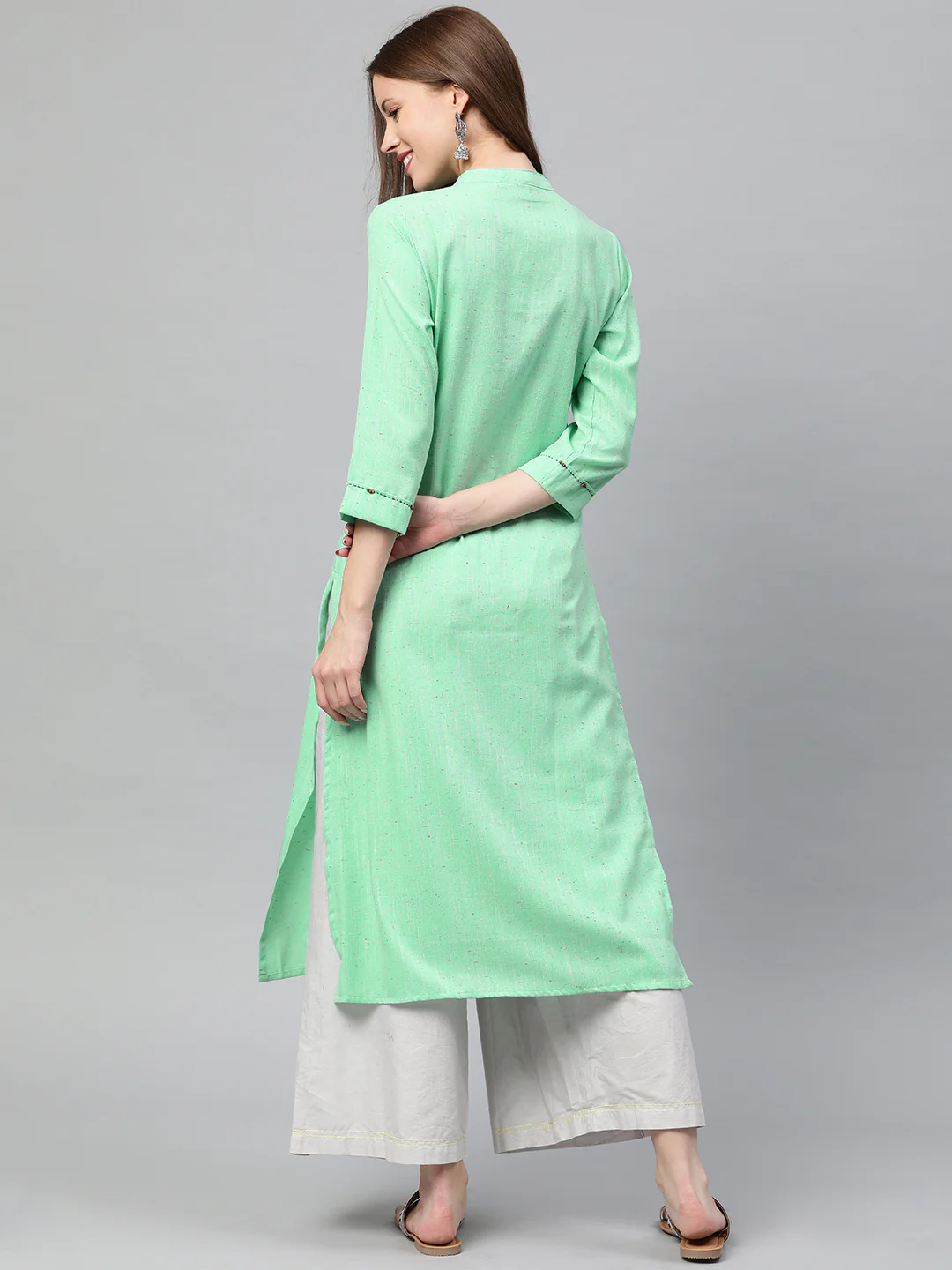 Neerus Green Embroidered Straight Kurta - Image 4