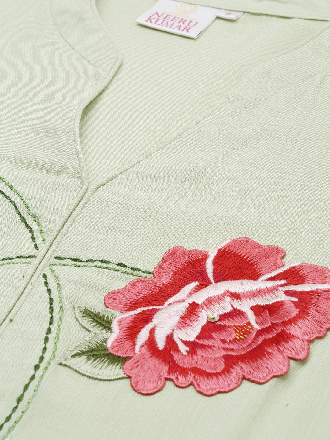 Neerus Green Embroidered Straight Kurta - Image 3