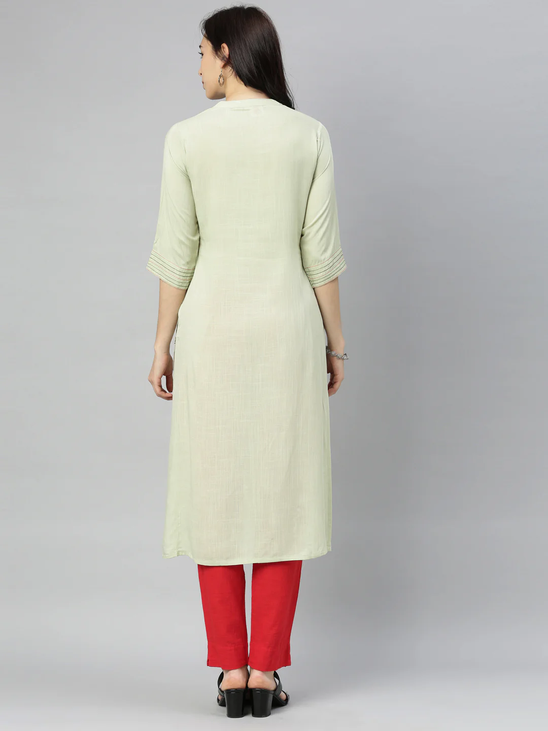 Neerus Green Embroidered Straight Kurta - Image 7
