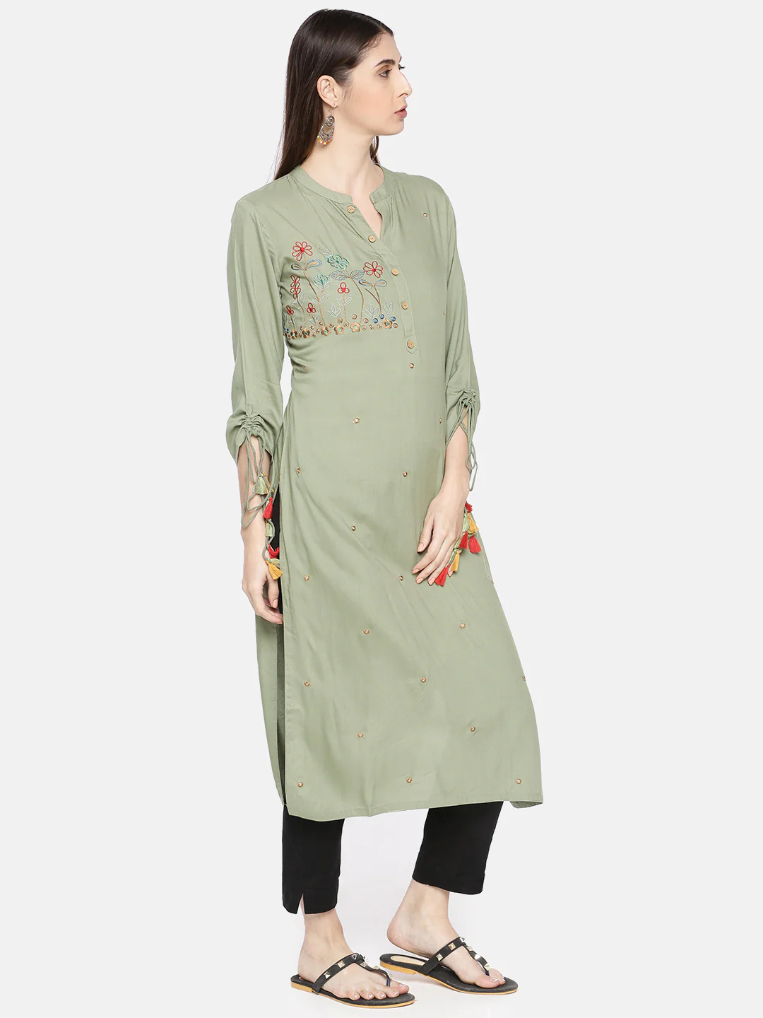 Neerus Green Embroidered Straight Kurta - Image 3