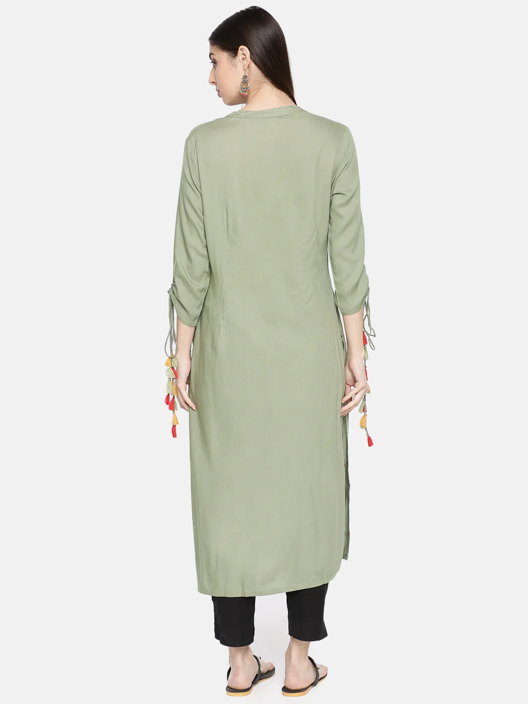 Neerus Green Embroidered Straight Kurta - Image 4