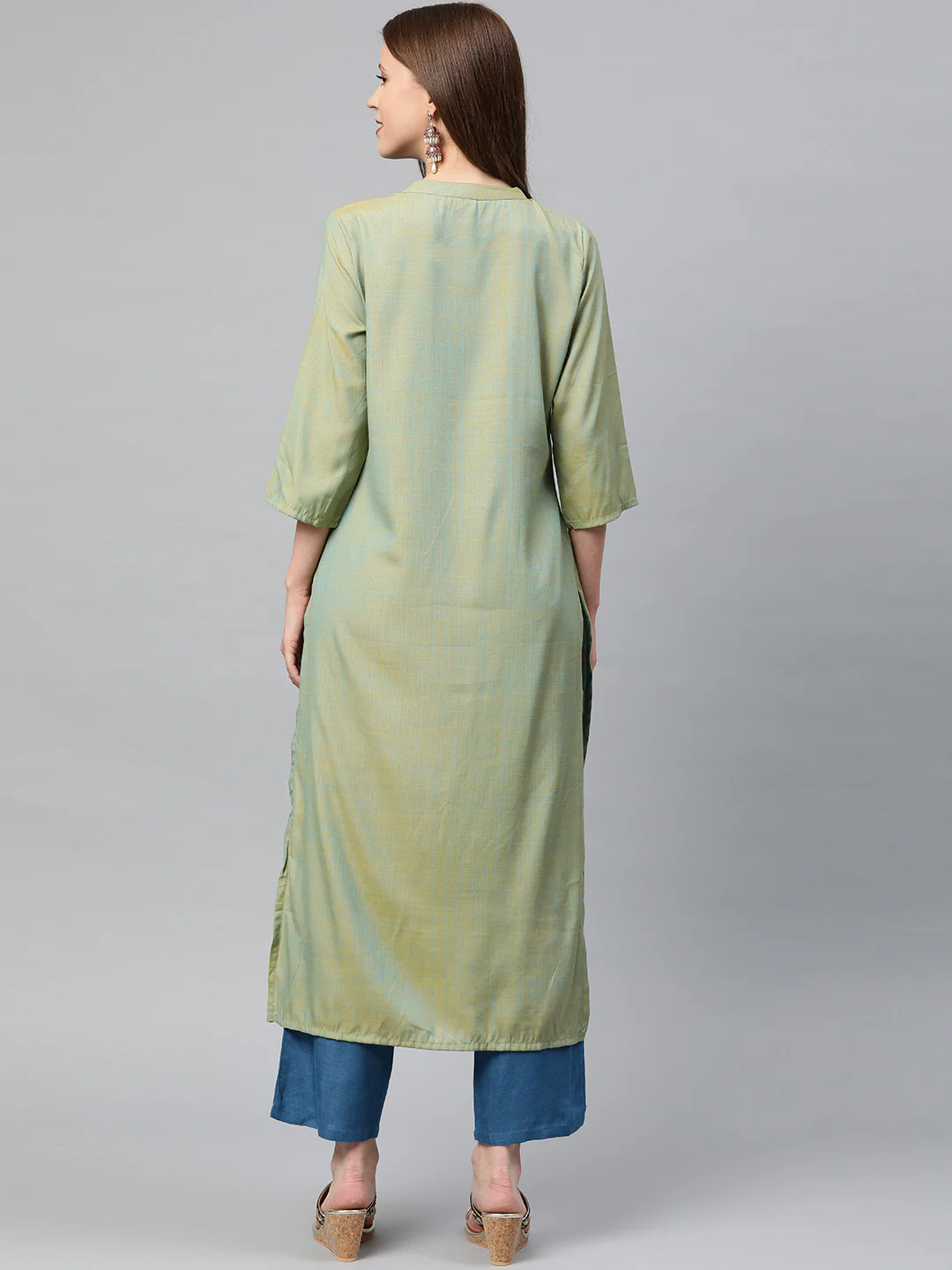 Neerus Green Embroidered Straight Kurta - Image 4