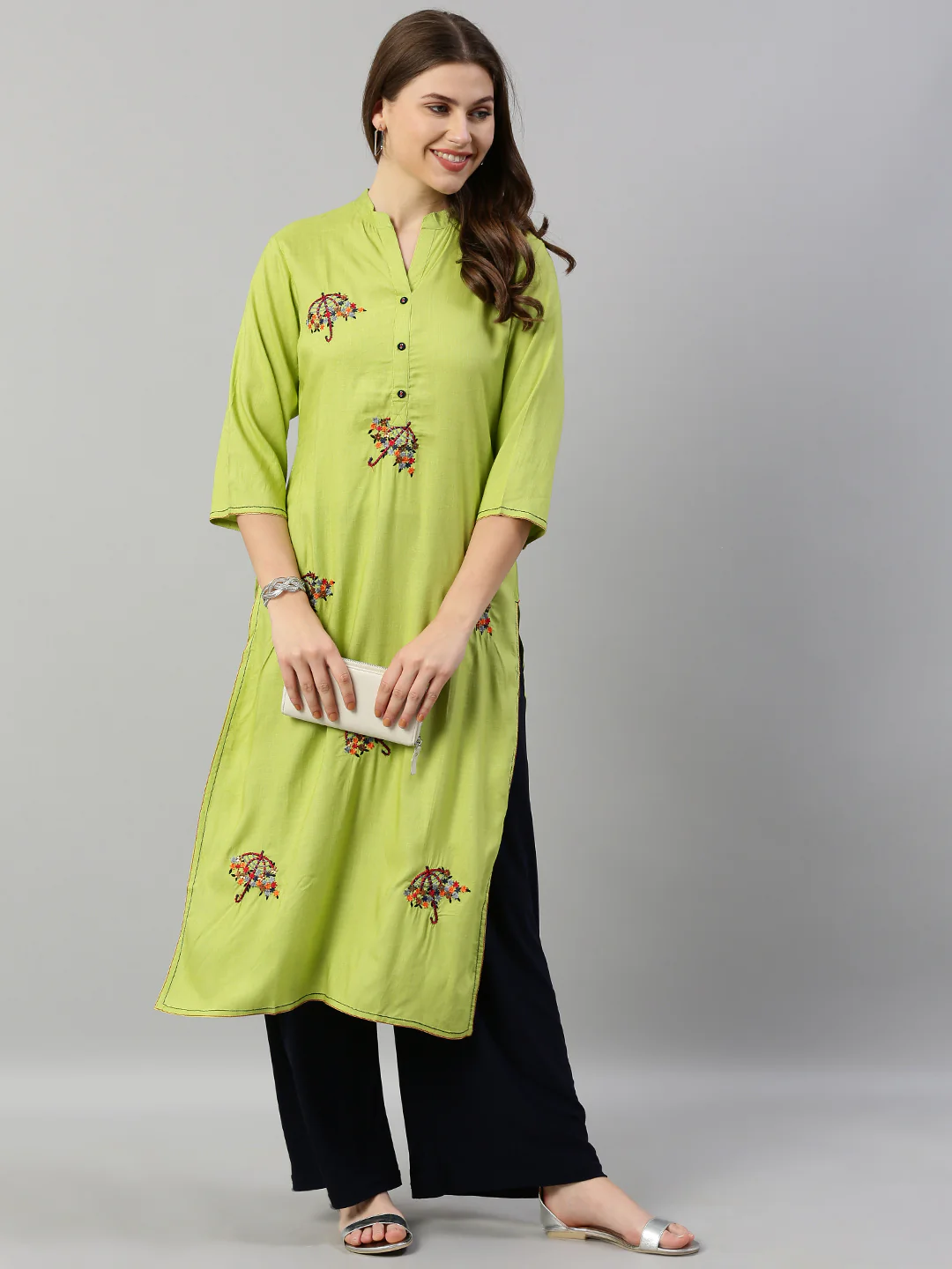 Neerus Green Embroidered Straight Kurta - Image 6