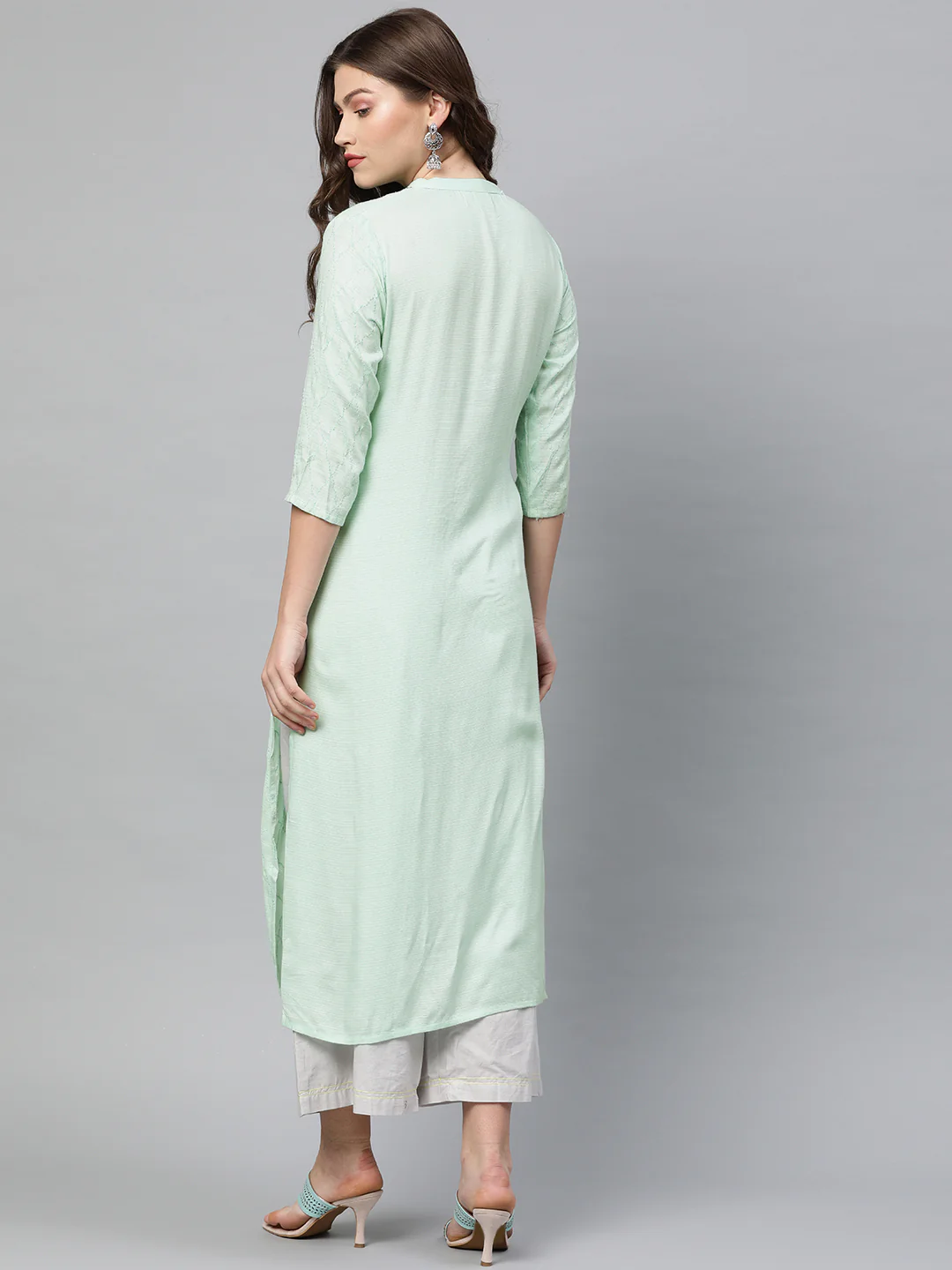 Neerus Green Embroidered Straight Kurta - Image 4