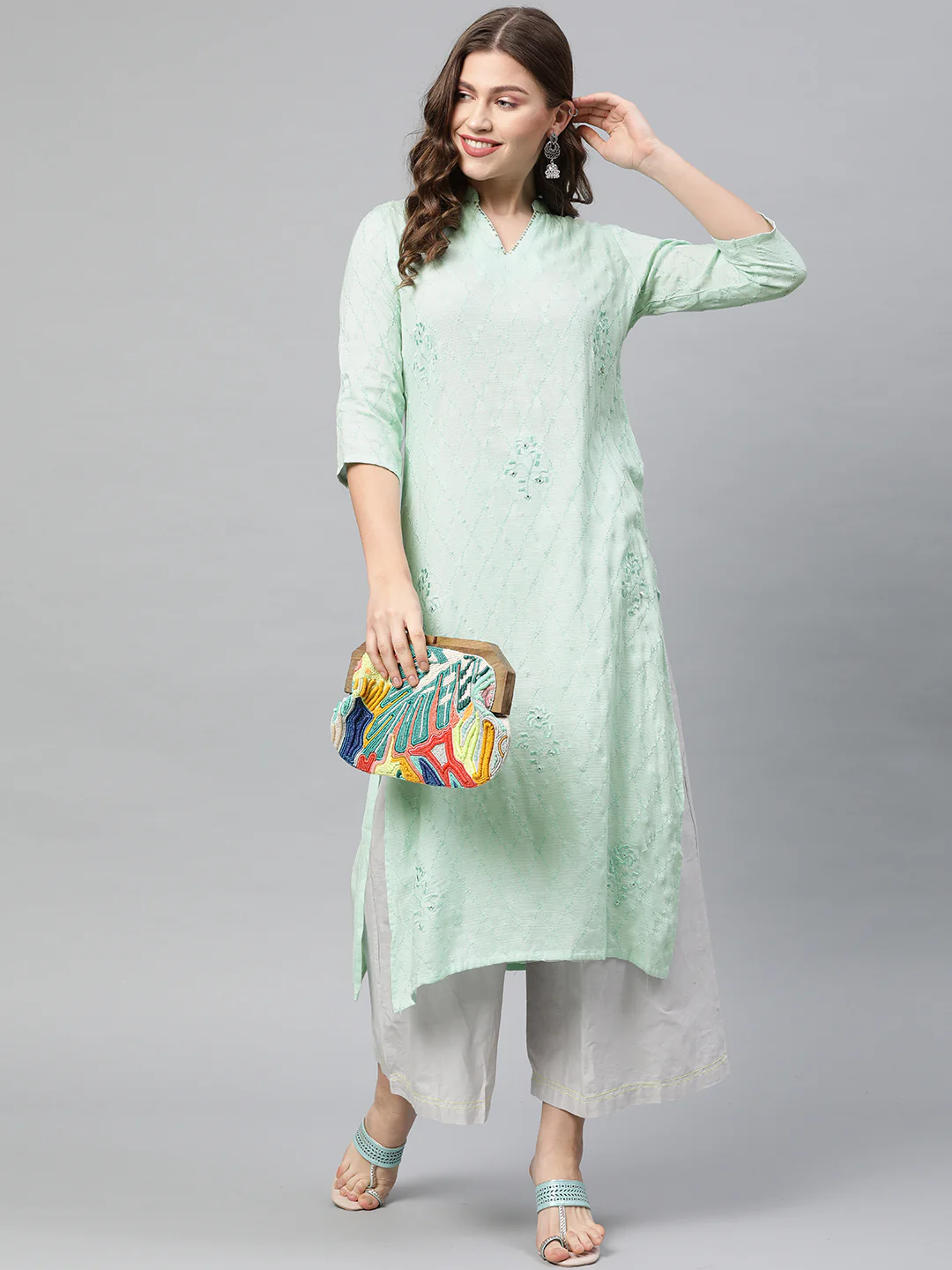 Neerus Green Embroidered Straight Kurta - Image 5