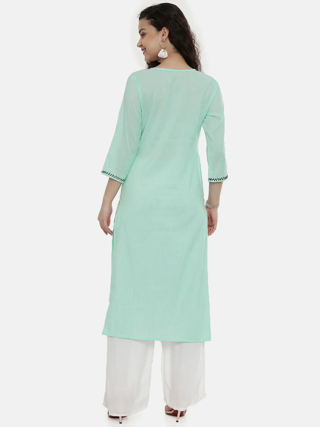 Neerus Green Embroidered Straight Kurta - Image 4