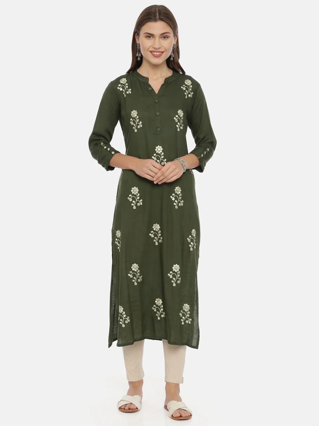 Neerus Green Embroidered Straight Kurta - Image 6