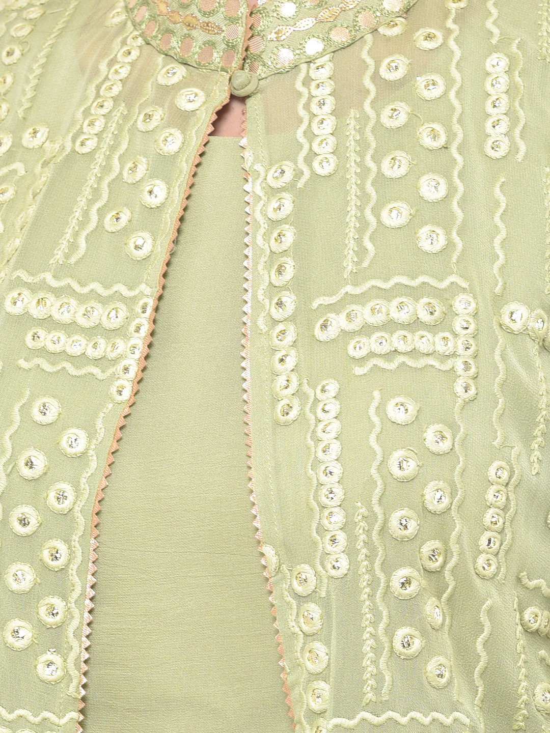 Neerus Green Embroidered Top Skirt Set With Jacket & Dupatta - Image 4