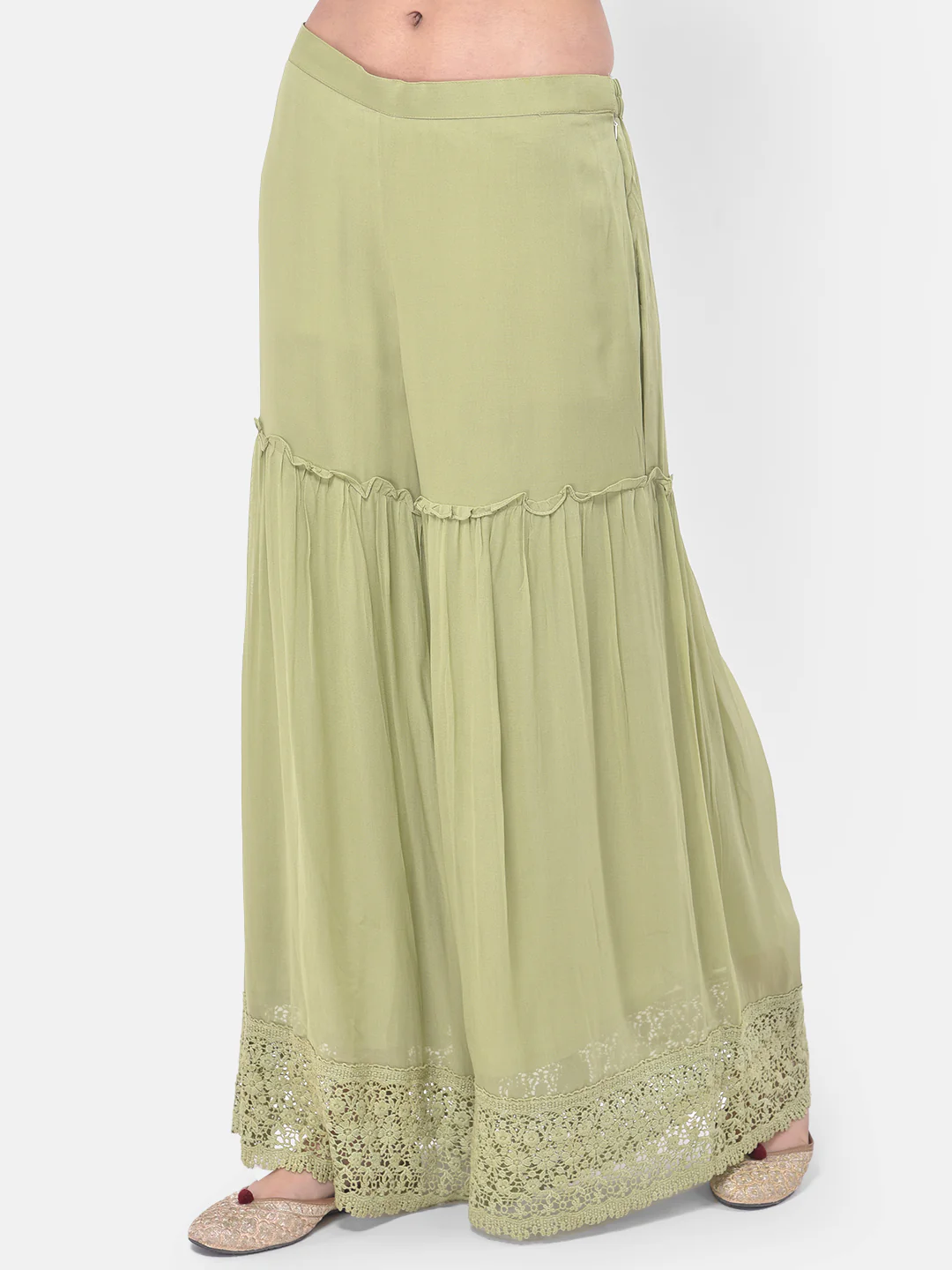 Neerus Green Embroidered Top Skirt Set With Jacket & Dupatta - Image 6
