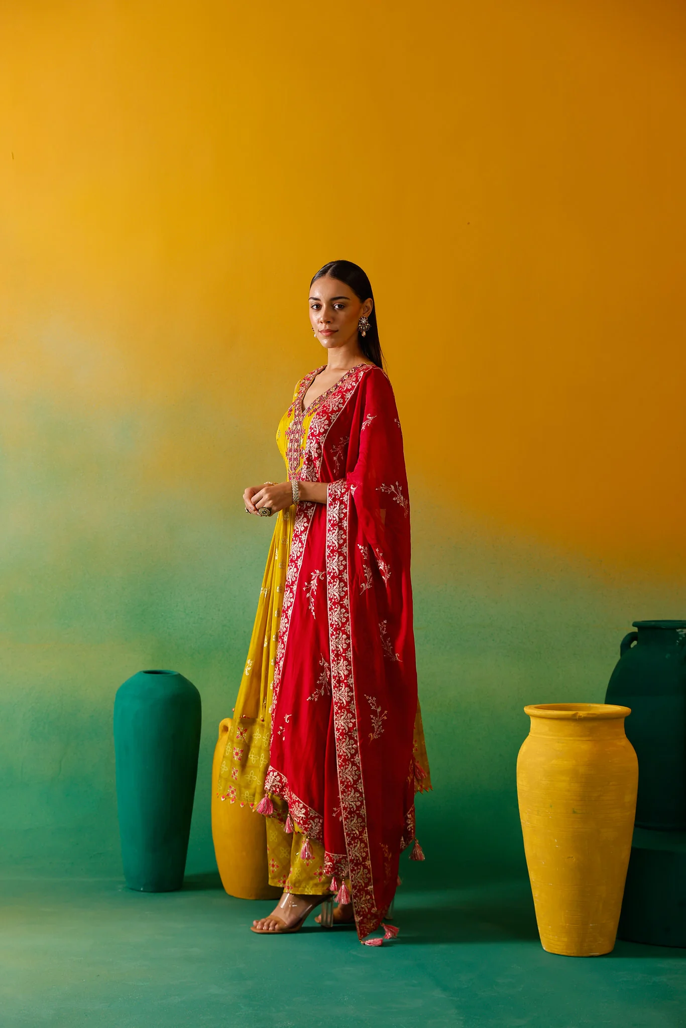 Neerus Green Embroidery Organza Fabric Anarkali Plazzo and Dupatta. - Image 8