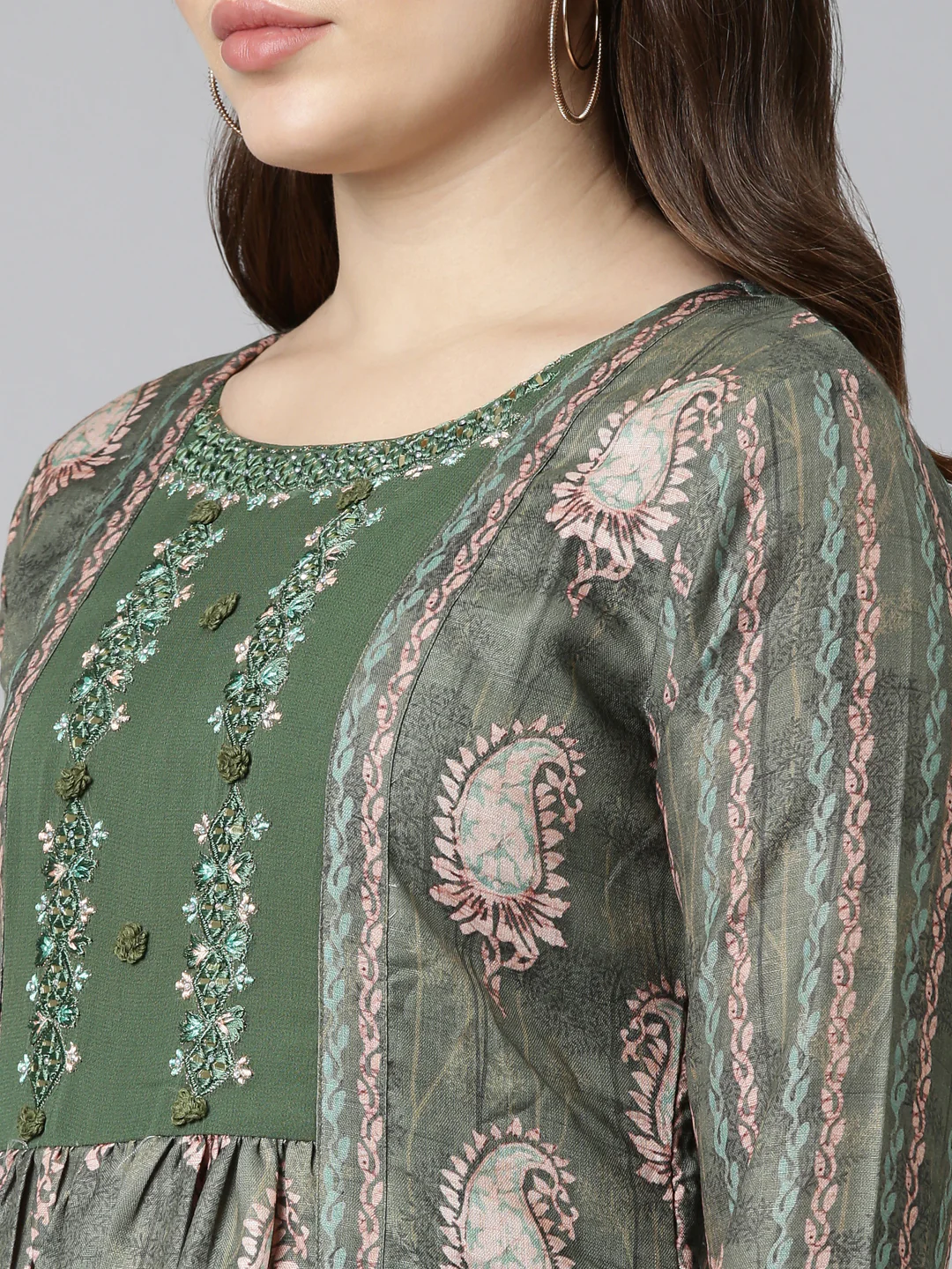 Neerus Green Flared Casual Printed Dress - Image 4