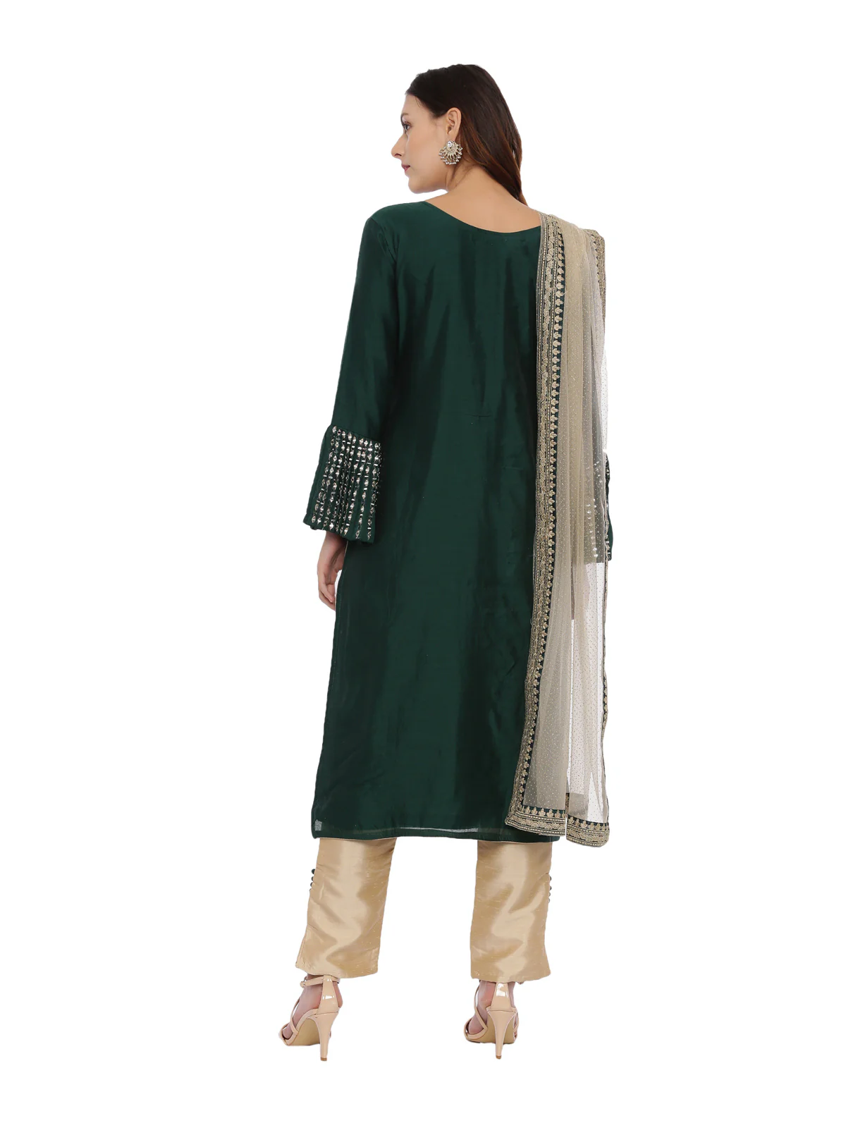 Neerus Green & Gold Textured Kurta With Pant & Dupatta - Image 4