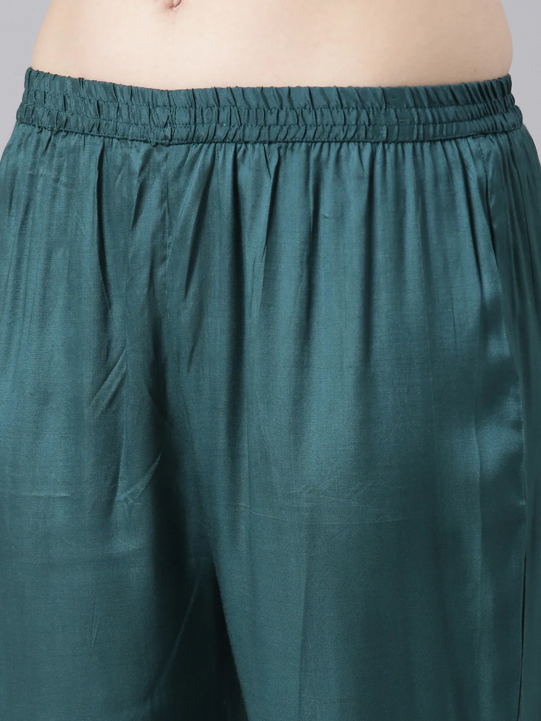 Neerus Green Mulmul Straight Casual Solid Kurta and Trouser with Dupatta - Image 7