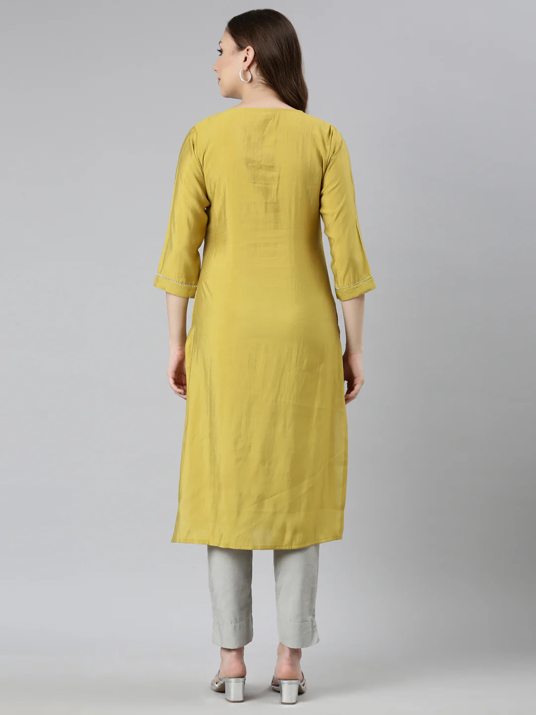 Neerus Green Panelled Straight Embellished Kurta - Image 3
