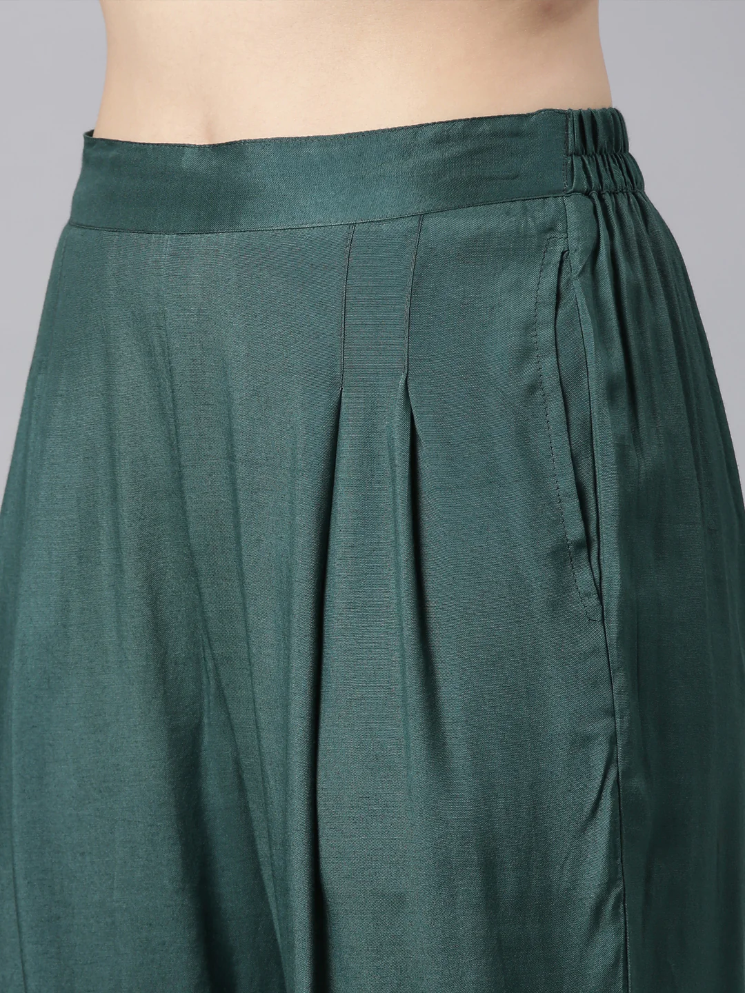 Neerus Green Panelled Straight Kurta and Trousers With Dupatta - Image 6