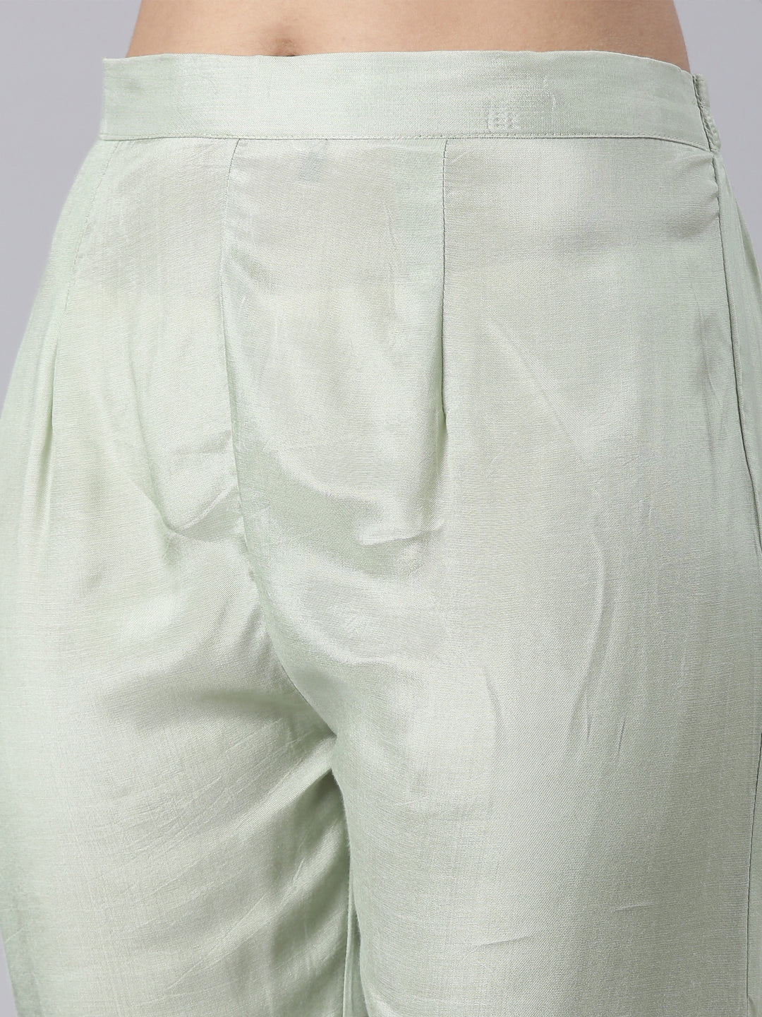 Neerus Green Panelled Straight Kurta and Trousers With Dupatta - Image 6