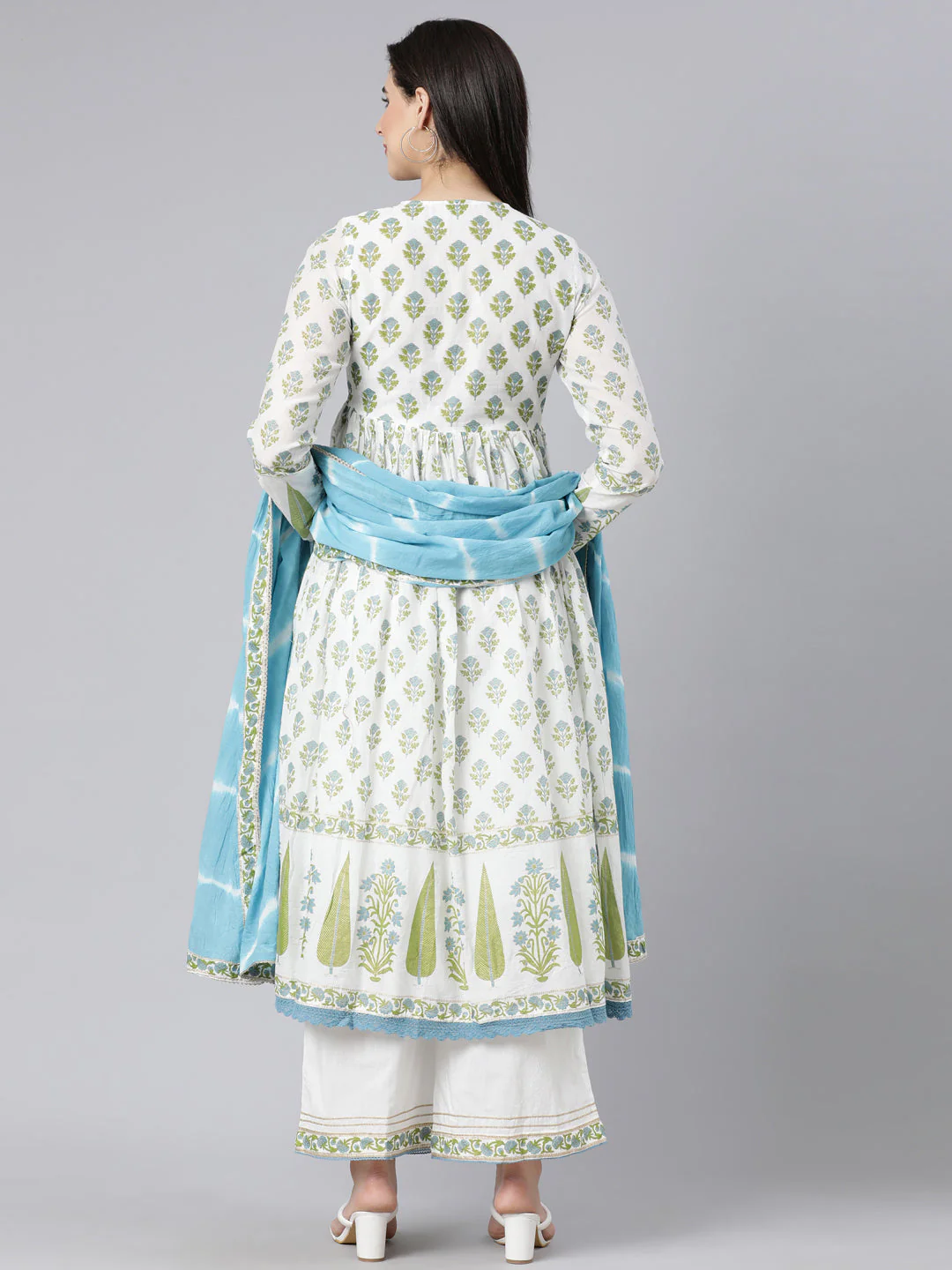 Neerus Green Panelled Printed Kurta And Palazzos With Dupatta - Image 4