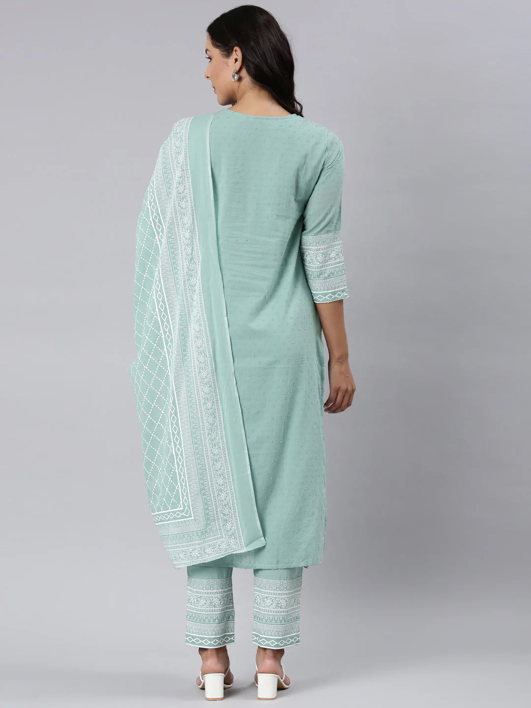 Neerus Green Panelled Straight Printed Kurta And Trousers With Dupatta - Image 4