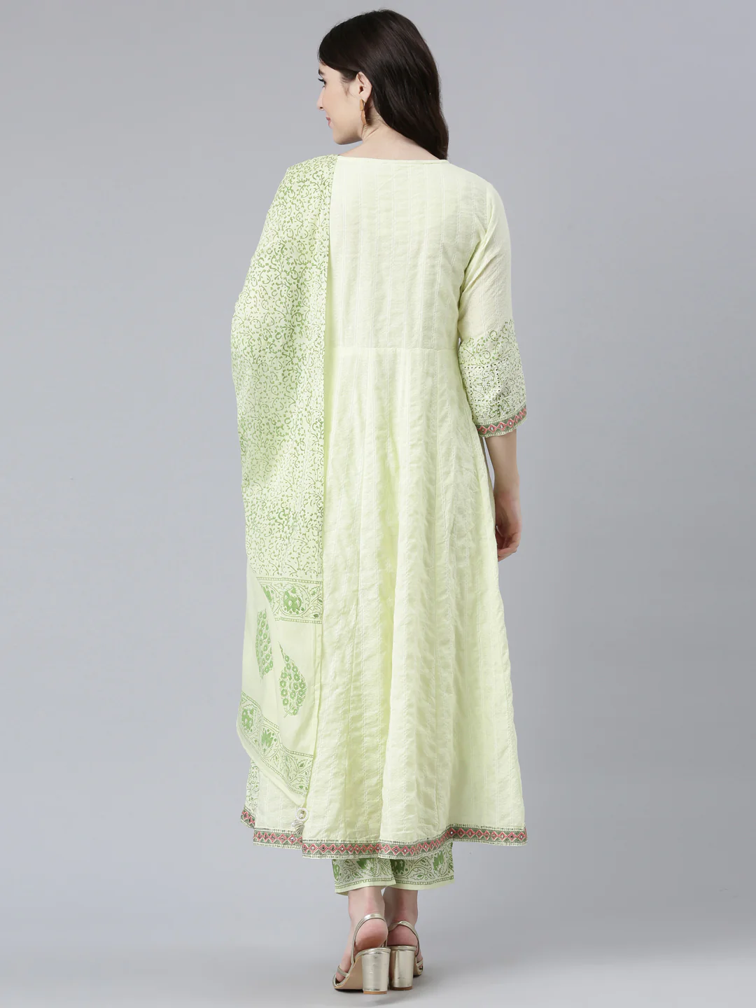 Neerus Green Pleated Straight Printed Readymade suits - Image 3